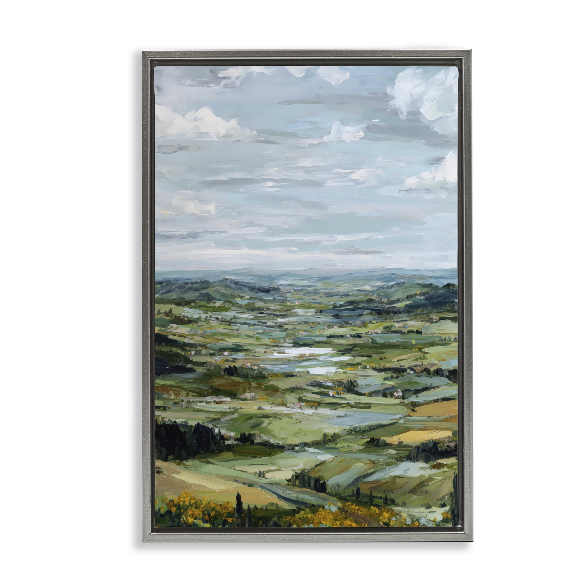 Stupell Industries Valley Living with Verdant Hills Gray Framed Floater Canvas Wall Art, design by Petal Prints Design
