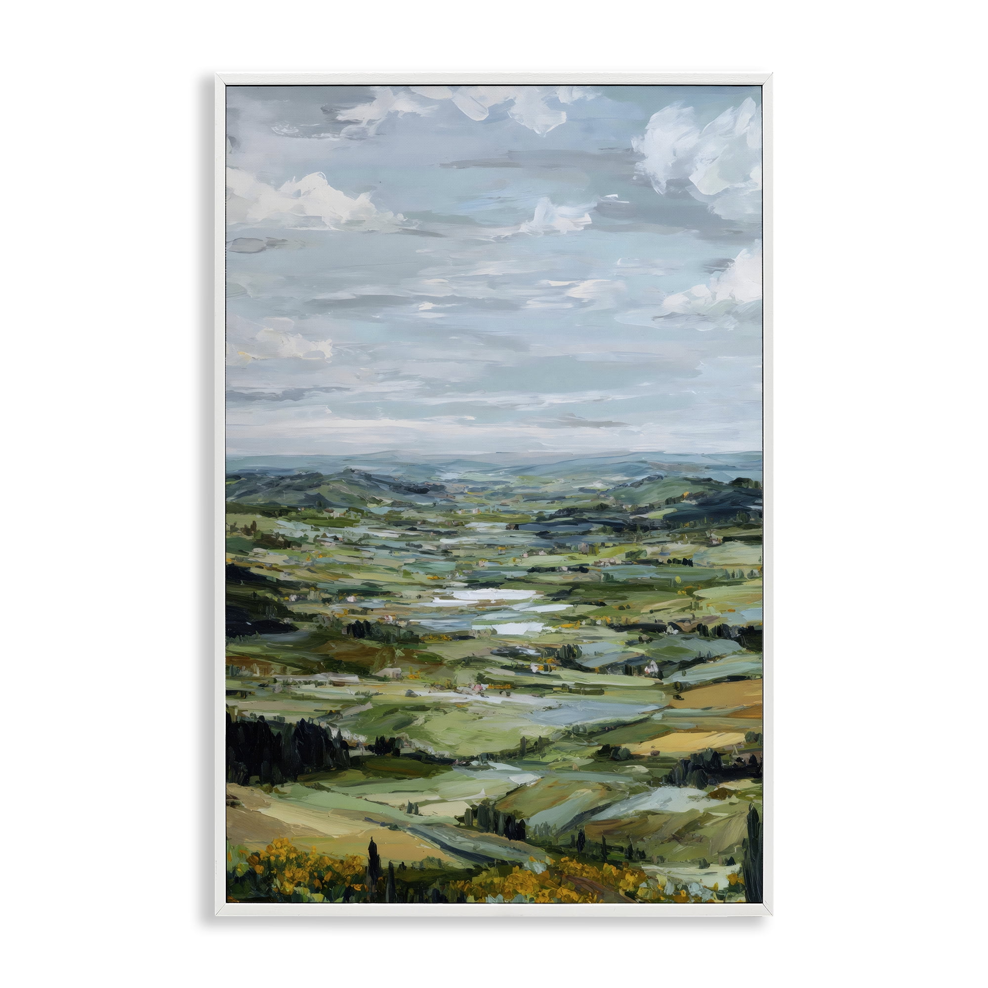 Stupell Industries Valley Living with Verdant Hills White Framed Giclee Art, design by Petal Prints Design
