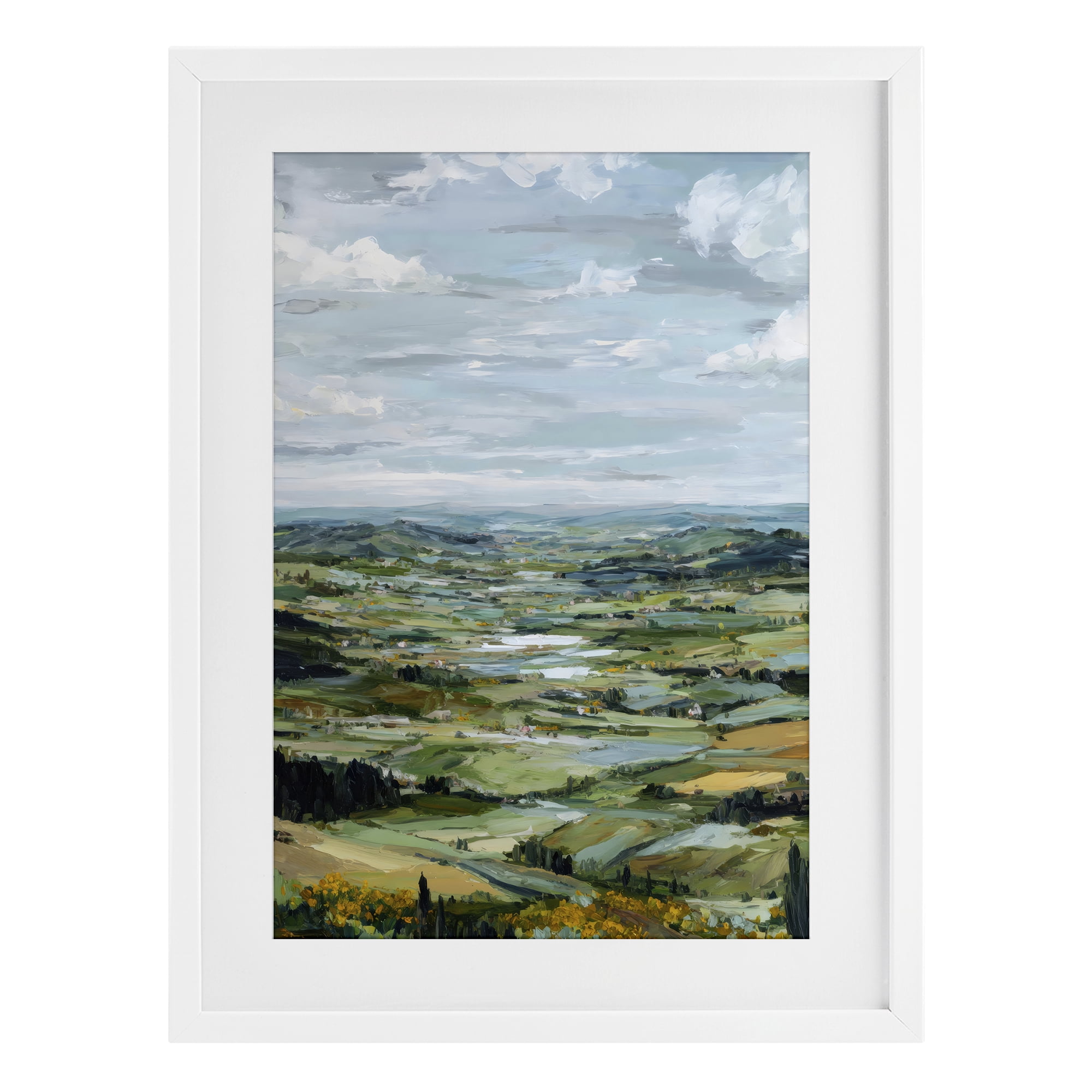 Stupell Industries Valley Living with Verdant Hills White Framed Print Under Glass, design by Petal Prints Design