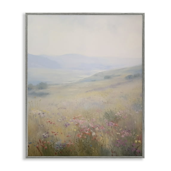 Stupell Industries Valley Meadow Flowers Landscape & Nature Painting Gray Framed Art Print Wall Art, 11 x 14