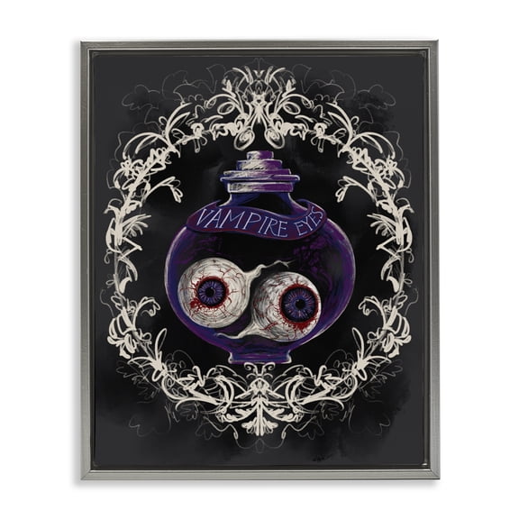 Vampire Eyes Specimen Jar Gray Floating Frame Canvas Art, 25 x 31, Made In USA
