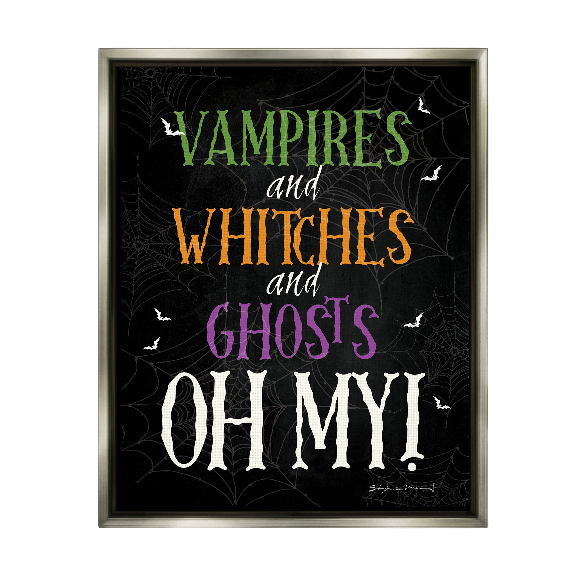 Stupell Industries Vampires Witches Ghosts Phrase Holiday Painting Gray Floater Framed Art Print Wall Art