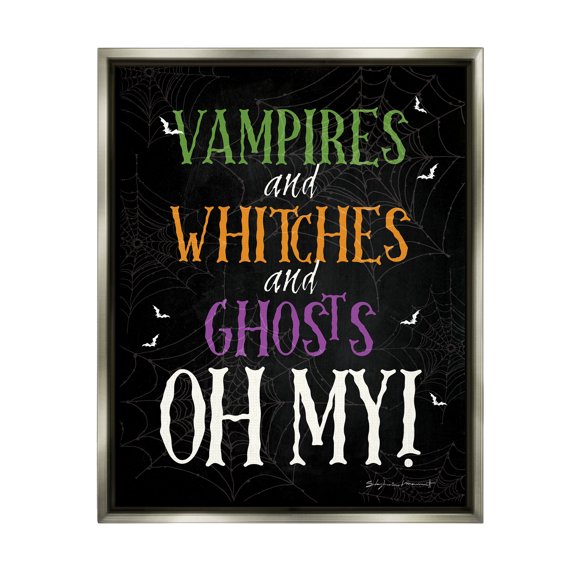 Stupell Industries Vampires Witches Ghosts Phrase Holiday Painting Gray Floater Framed Art Print Wall Art