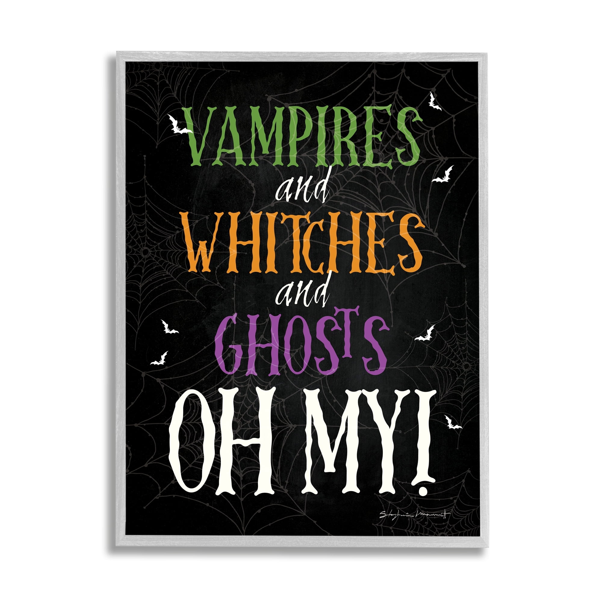 Stupell Industries Vampires Witches Ghosts Phrase Holiday Painting Gray Framed Art Print Wall Art