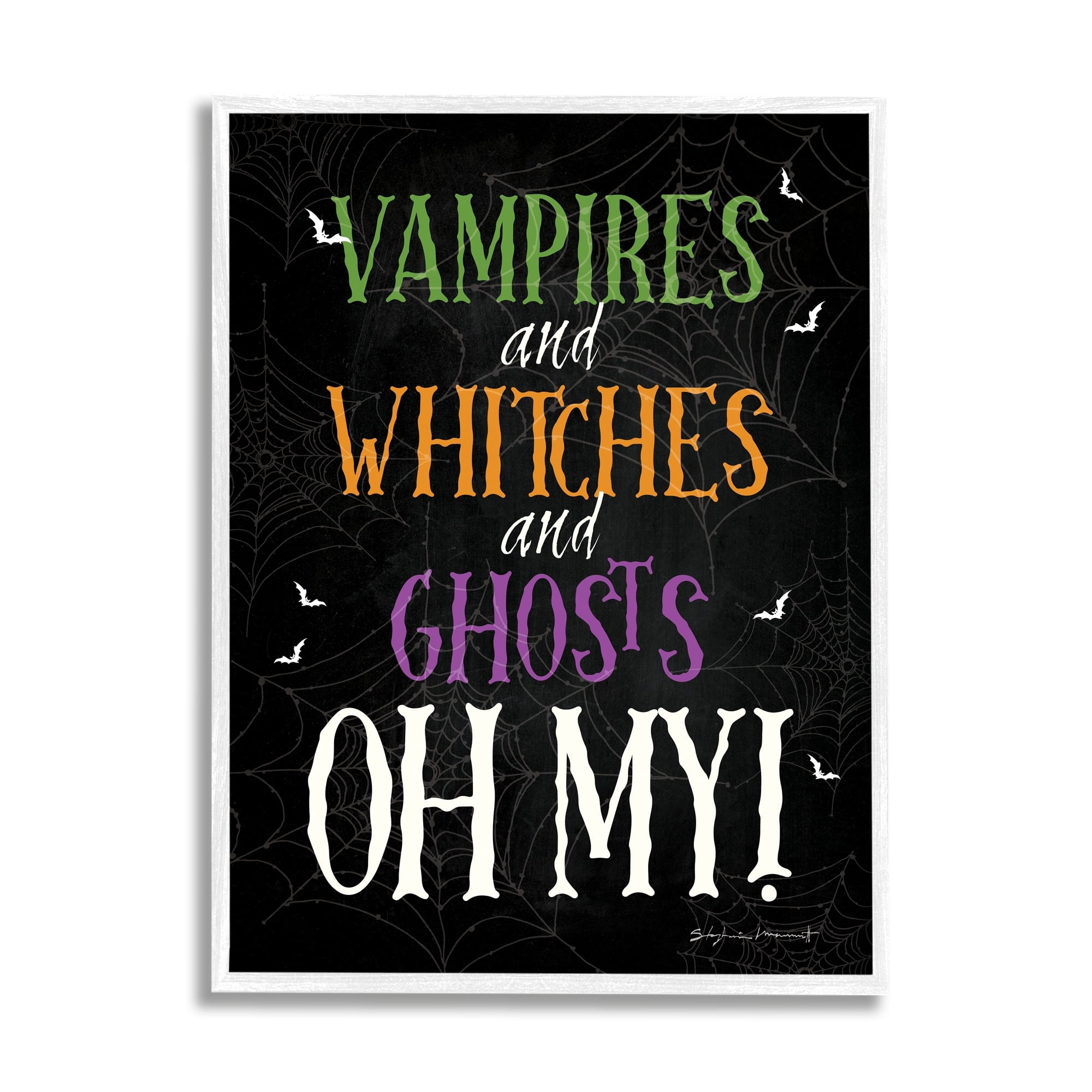 Stupell Industries Vampires Witches Ghosts Phrase Holiday Painting White Framed Art Print Wall Art