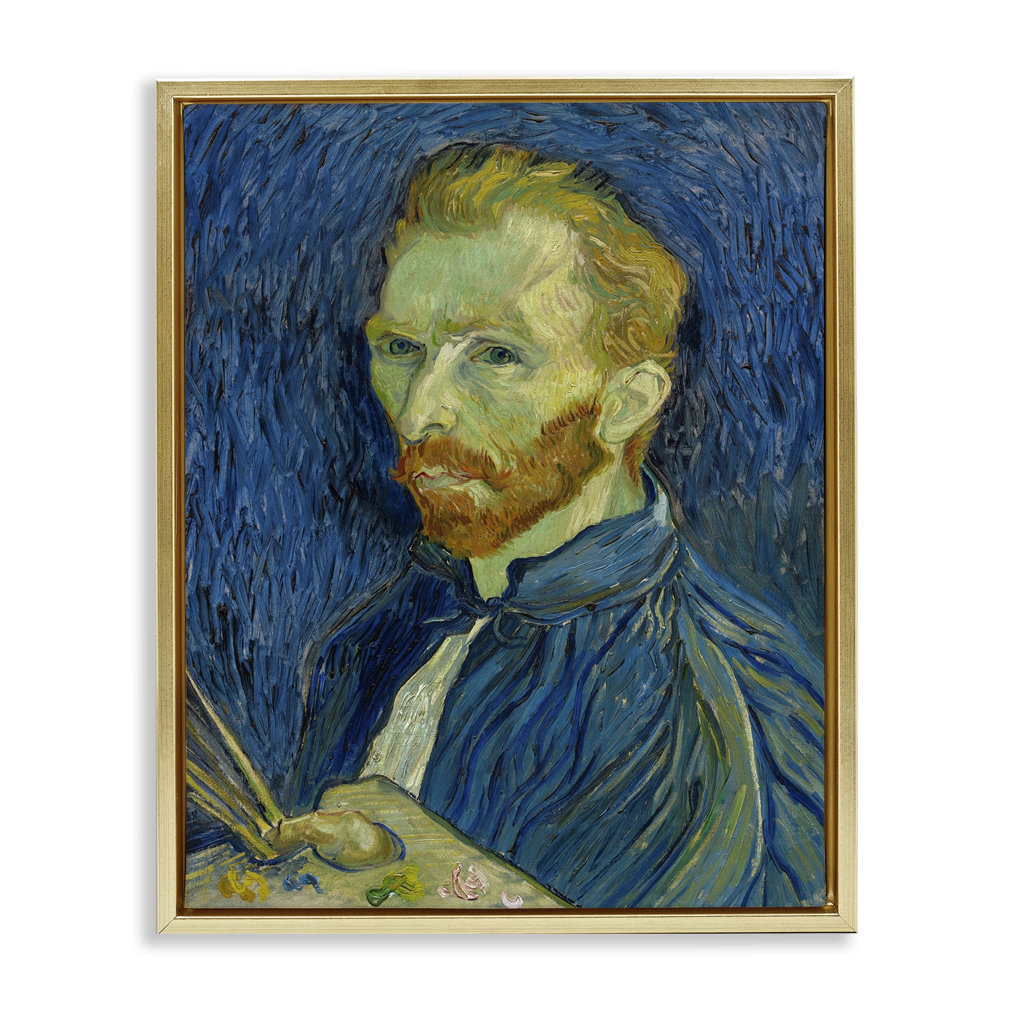 Stupell Industries Van Gogh Blue Self Portrait People Painting Gold Floater Framed Canvas Art Print Wall Art, 17 x 21