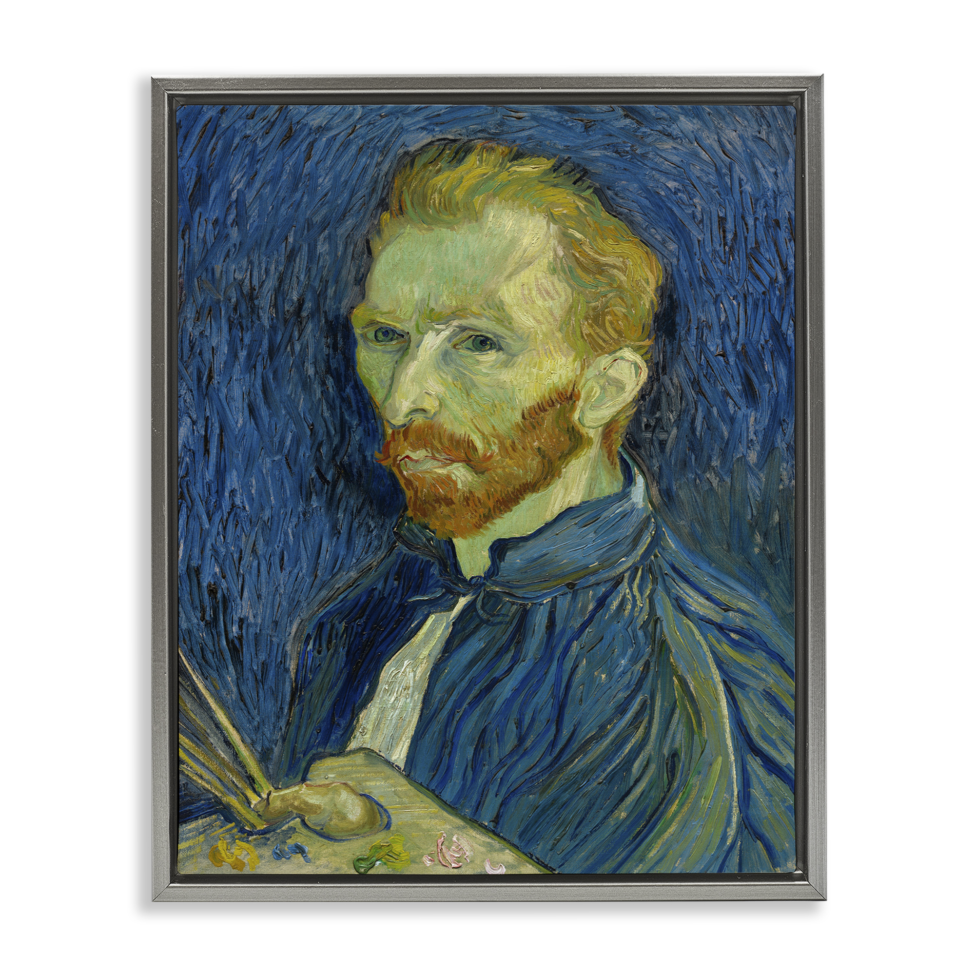 Stupell Industries Van Gogh Blue Self Portrait People Painting Gray Floater Framed Canvas Art Print Wall Art, 17 x 21