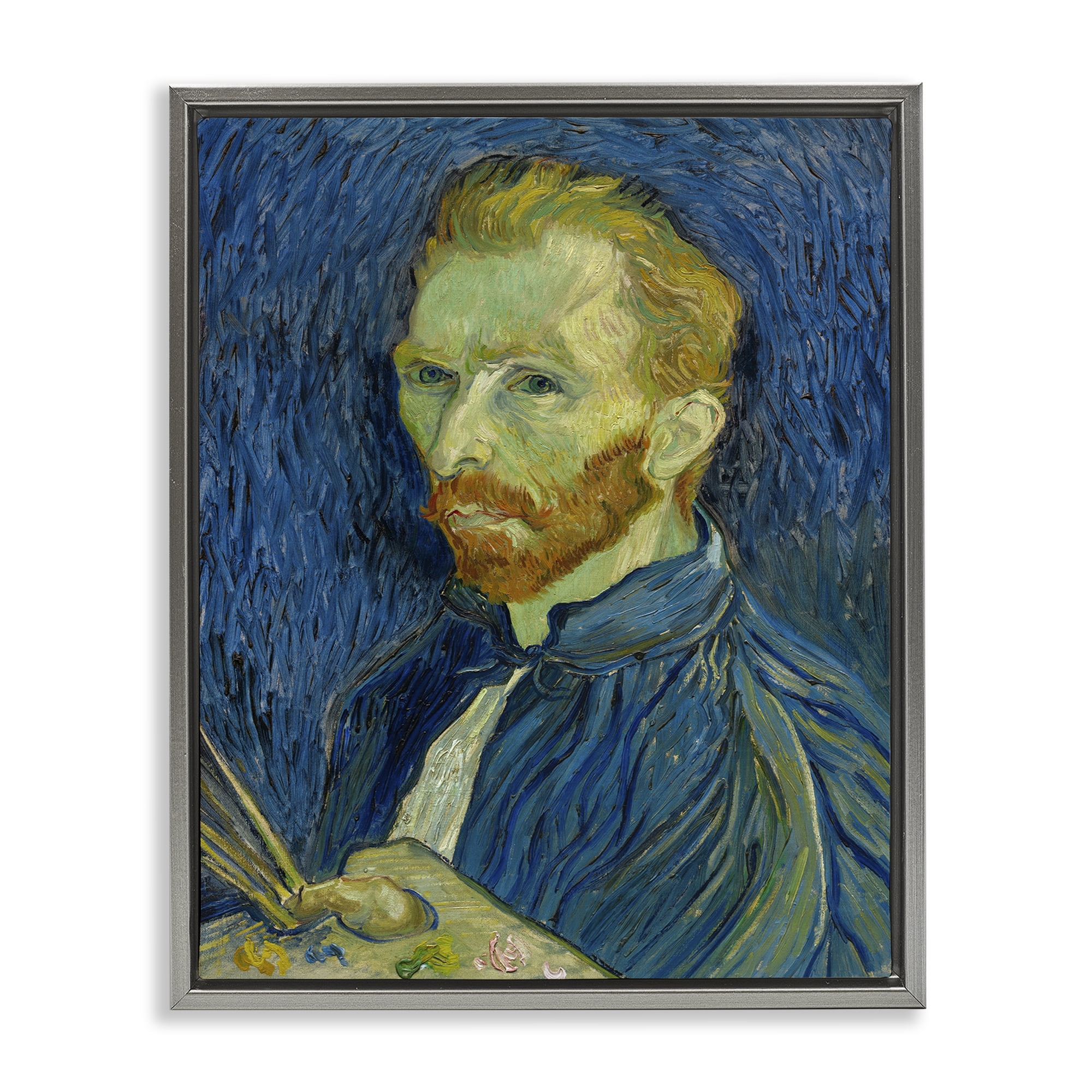 Stupell Industries Van Gogh Blue Self Portrait People Painting Gray Floater Framed Canvas Art Print Wall Art, 25 x 31