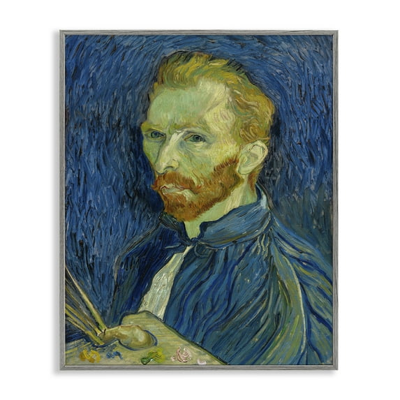 Stupell Industries Van Gogh Blue Self Portrait People Painting Gray Framed Art Print Wall Art, 24 x 30