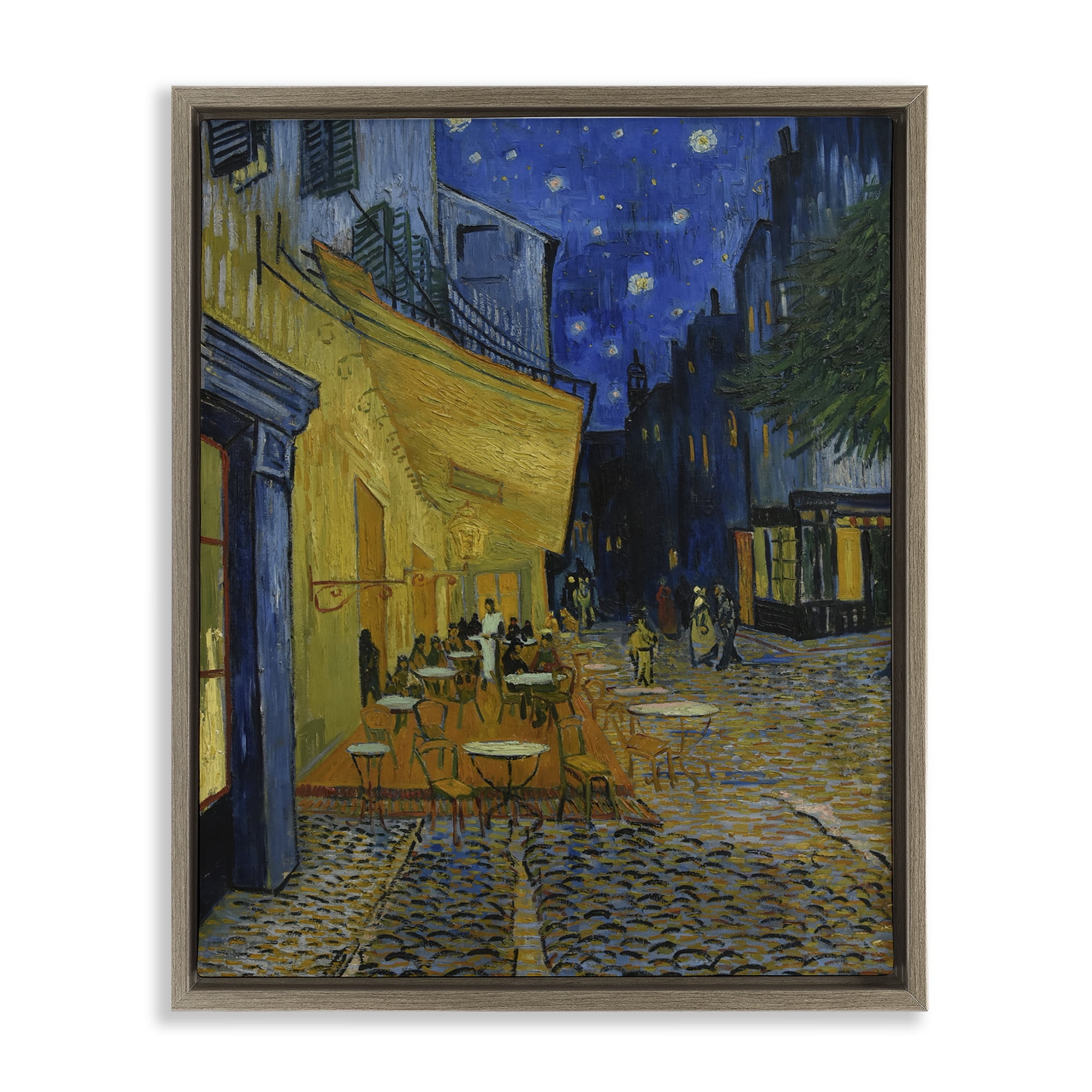 Stupell Industries Van Gogh Café Terrace at Night Scenic & Cityscapes Painting Brown Floater Framed Canvas Art Print Wall Art, 17 x 21