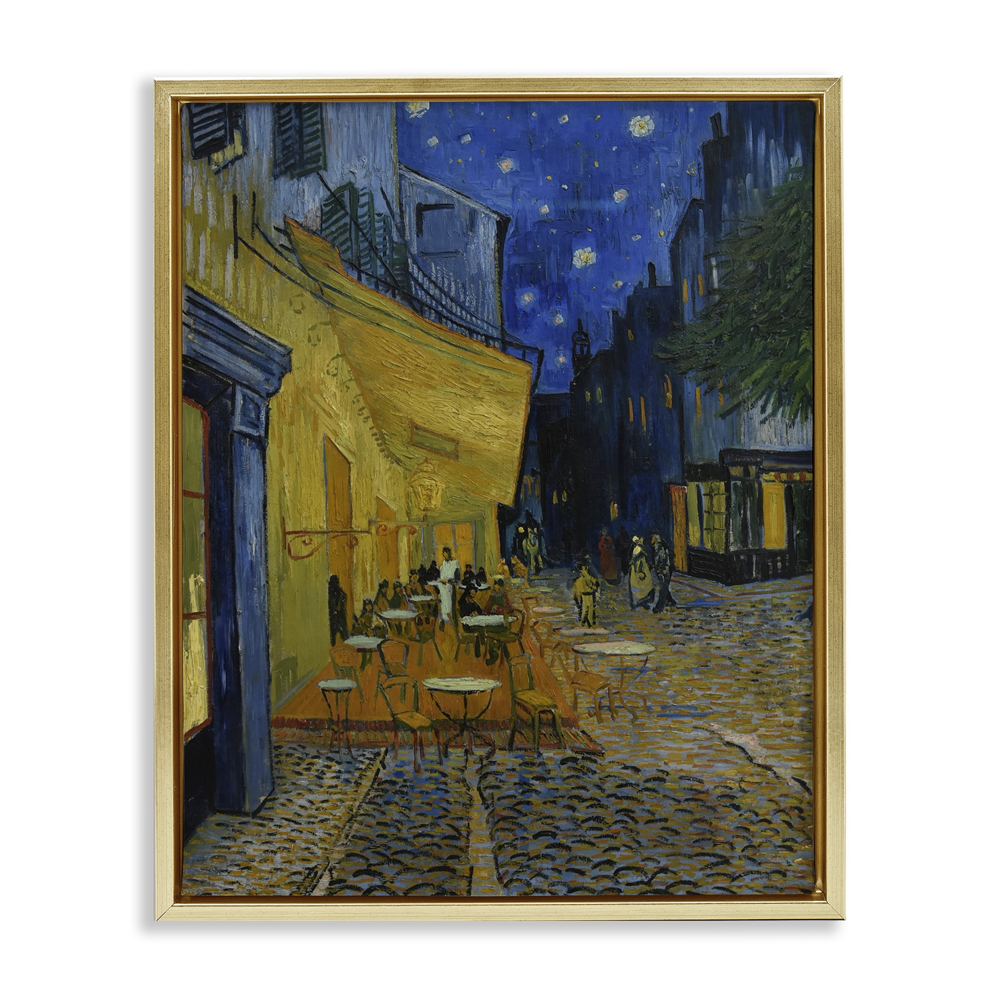 Stupell Industries Van Gogh Café Terrace at Night Scenic & Cityscapes Painting Gold Floater Framed Canvas Art Print Wall Art, 17 x 21