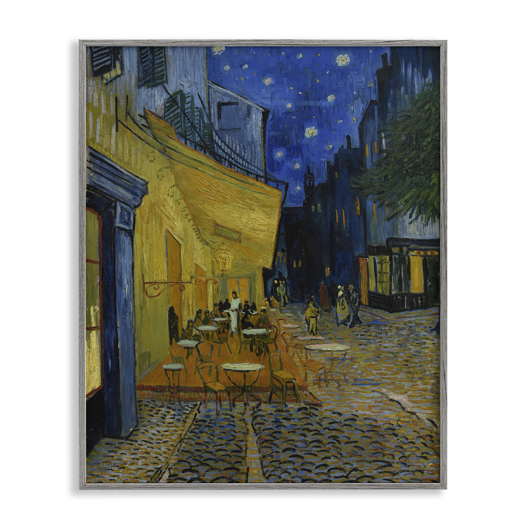 Stupell Industries Van Gogh Café Terrace at Night Scenic & Cityscapes Painting Gray Framed Art Print Wall Art, 11 x 14