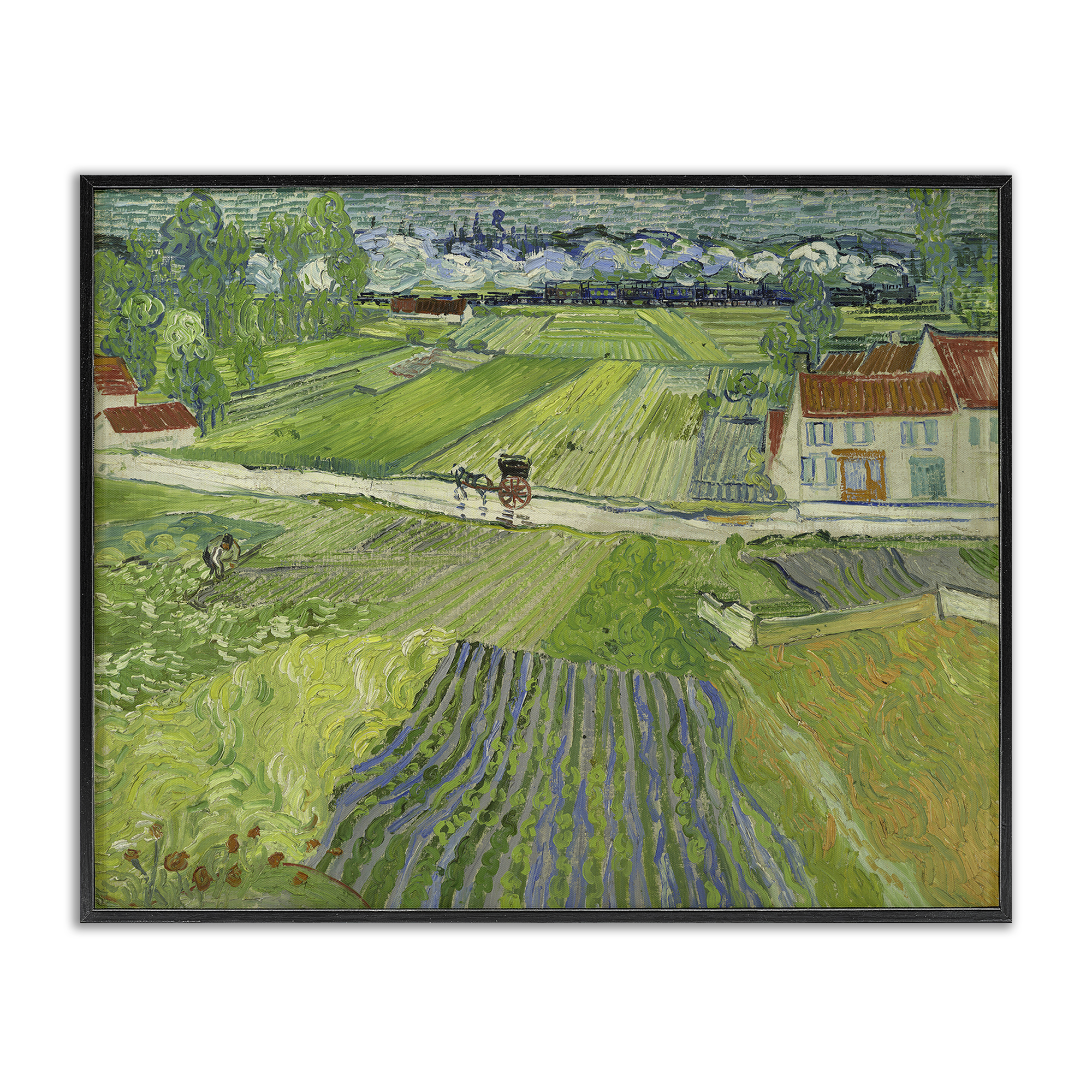 Stupell Industries Van Gogh Carriage & Train Landscape Landscape & Nature Painting Black Framed Art Print Wall Art, 30 x 24