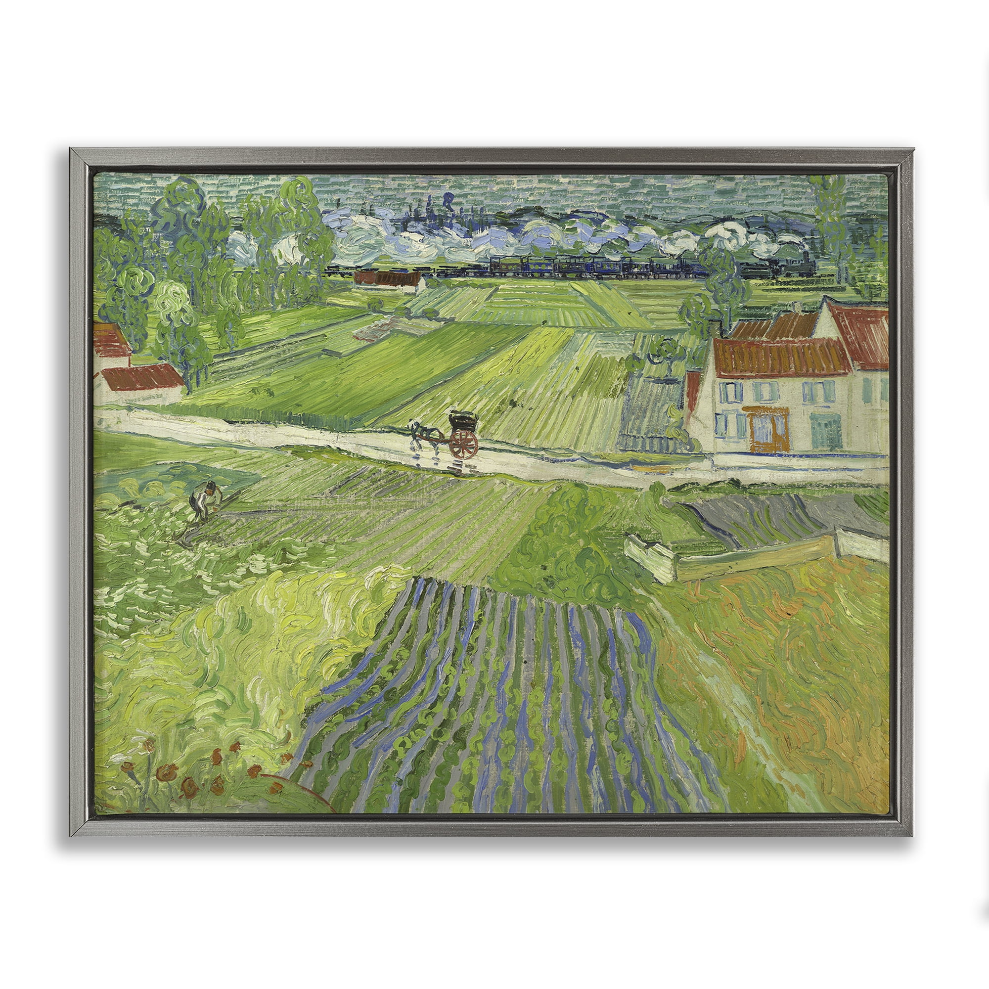 Stupell Industries Van Gogh Carriage & Train Landscape Landscape & Nature Painting Gray Floater Framed Canvas Art Print Wall Art, 31 x 25