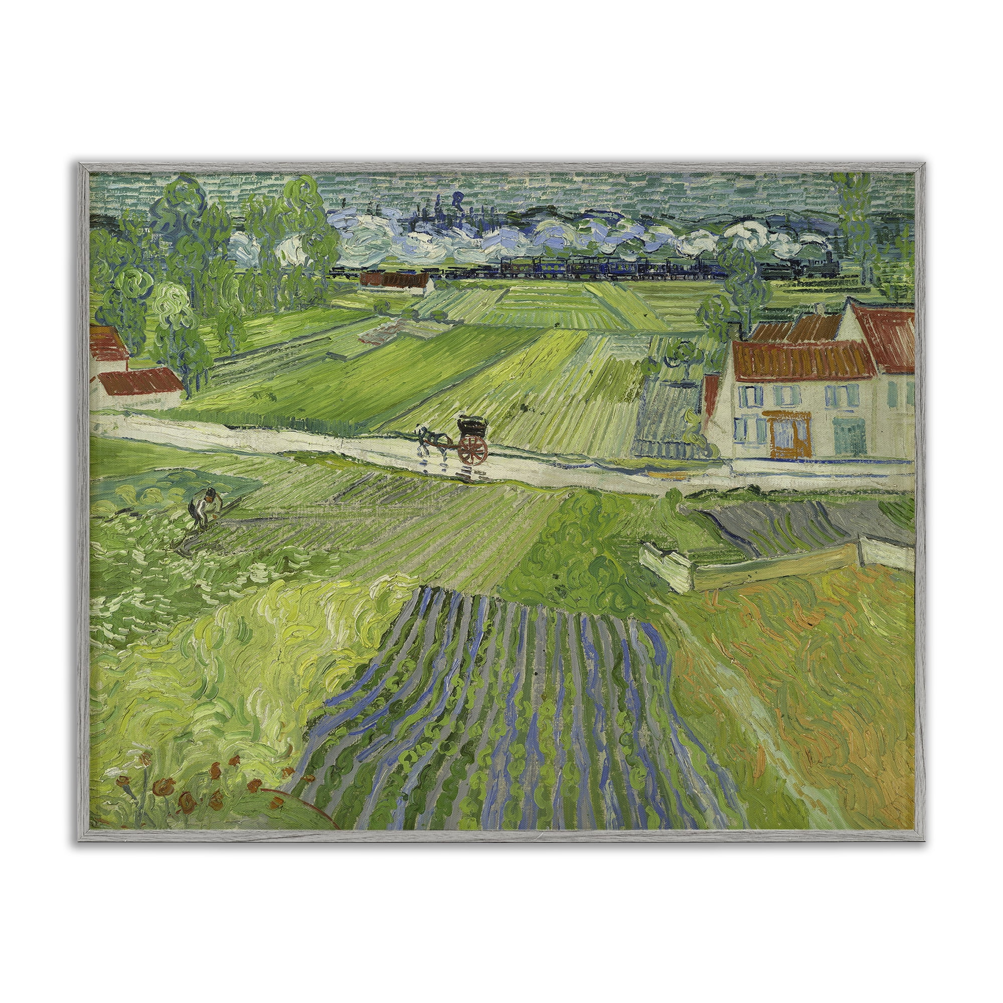 Stupell Industries Van Gogh Carriage & Train Landscape Landscape & Nature Painting Gray Framed Art Print Wall Art, 14 x 11