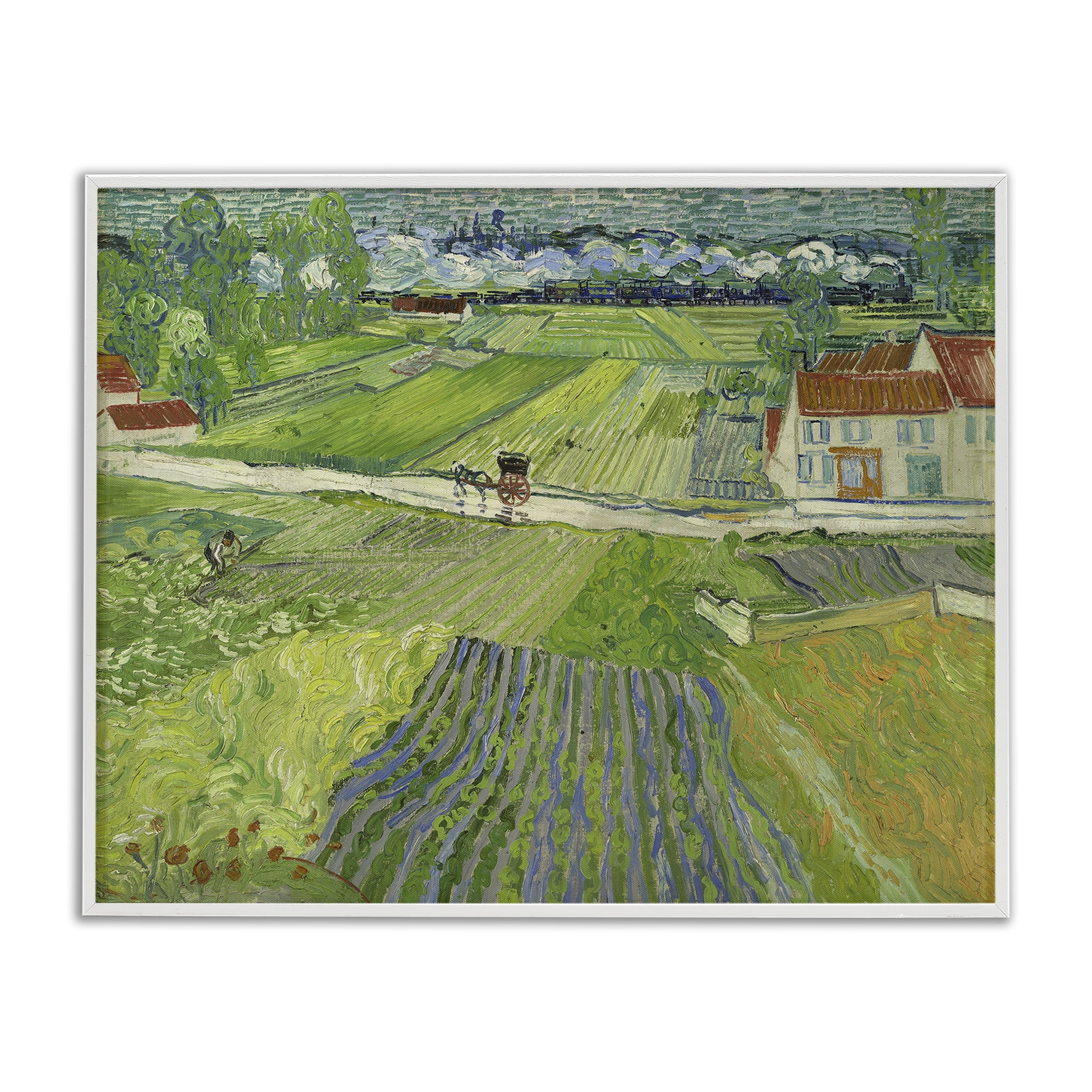 Stupell Industries Van Gogh Carriage & Train Landscape Landscape & Nature Painting White Framed Art Print Wall Art, 20 x 16