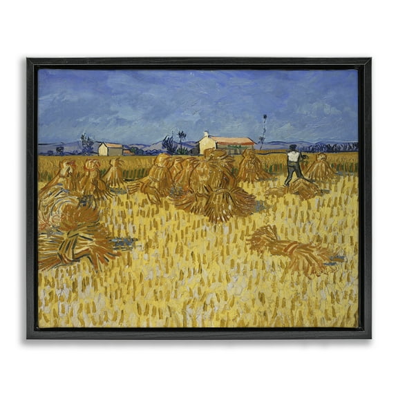 Stupell Industries Van Gogh Corn Harvest Landscape & Nature Painting Black Floater Framed Canvas Art Print Wall Art, 21 x 17