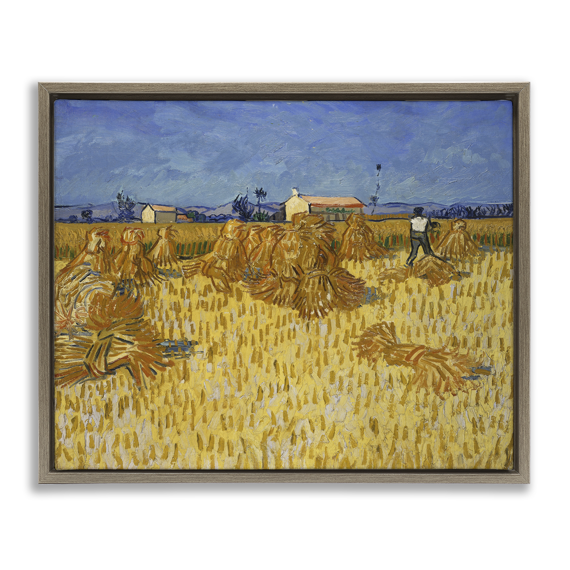 Stupell Industries Van Gogh Corn Harvest Landscape & Nature Painting Brown Floater Framed Canvas Art Print Wall Art, 31 x 25