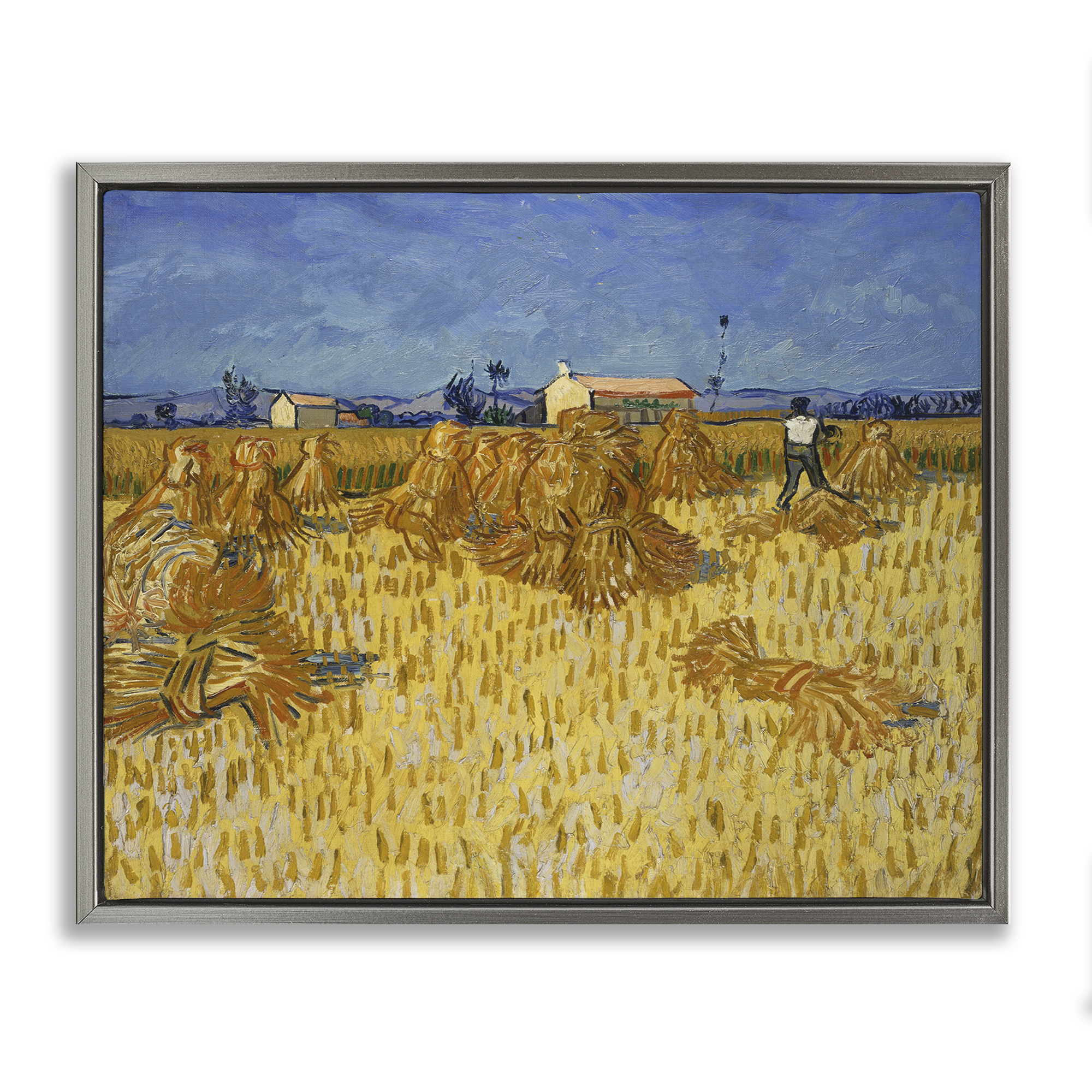 Stupell Industries Van Gogh Corn Harvest Landscape & Nature Painting Gray Floater Framed Canvas Art Print Wall Art, 21 x 17