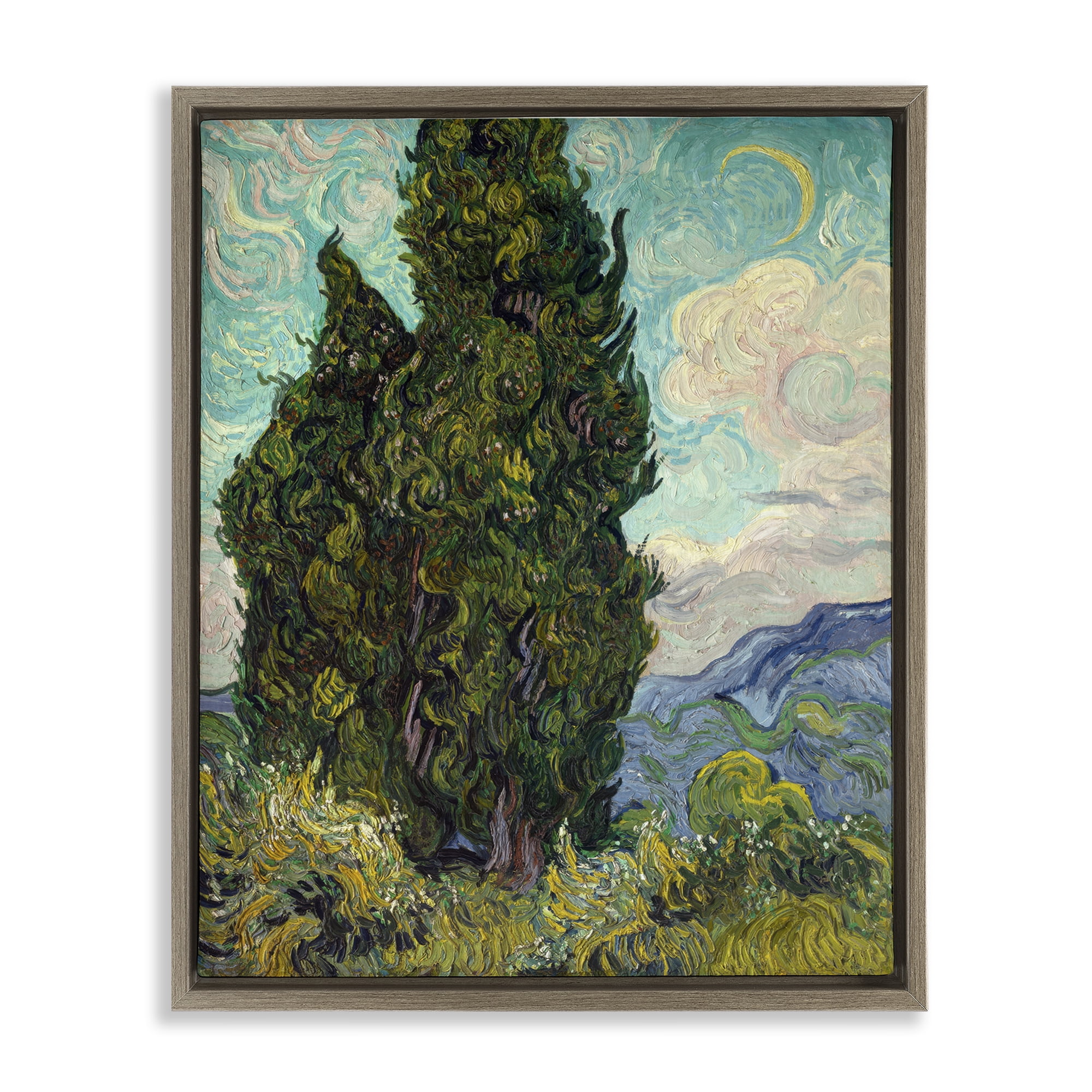 Stupell Industries Van Gogh Cypress Landscape Landscape & Nature Painting Brown Floater Framed Canvas Art Print Wall Art, 25 x 31