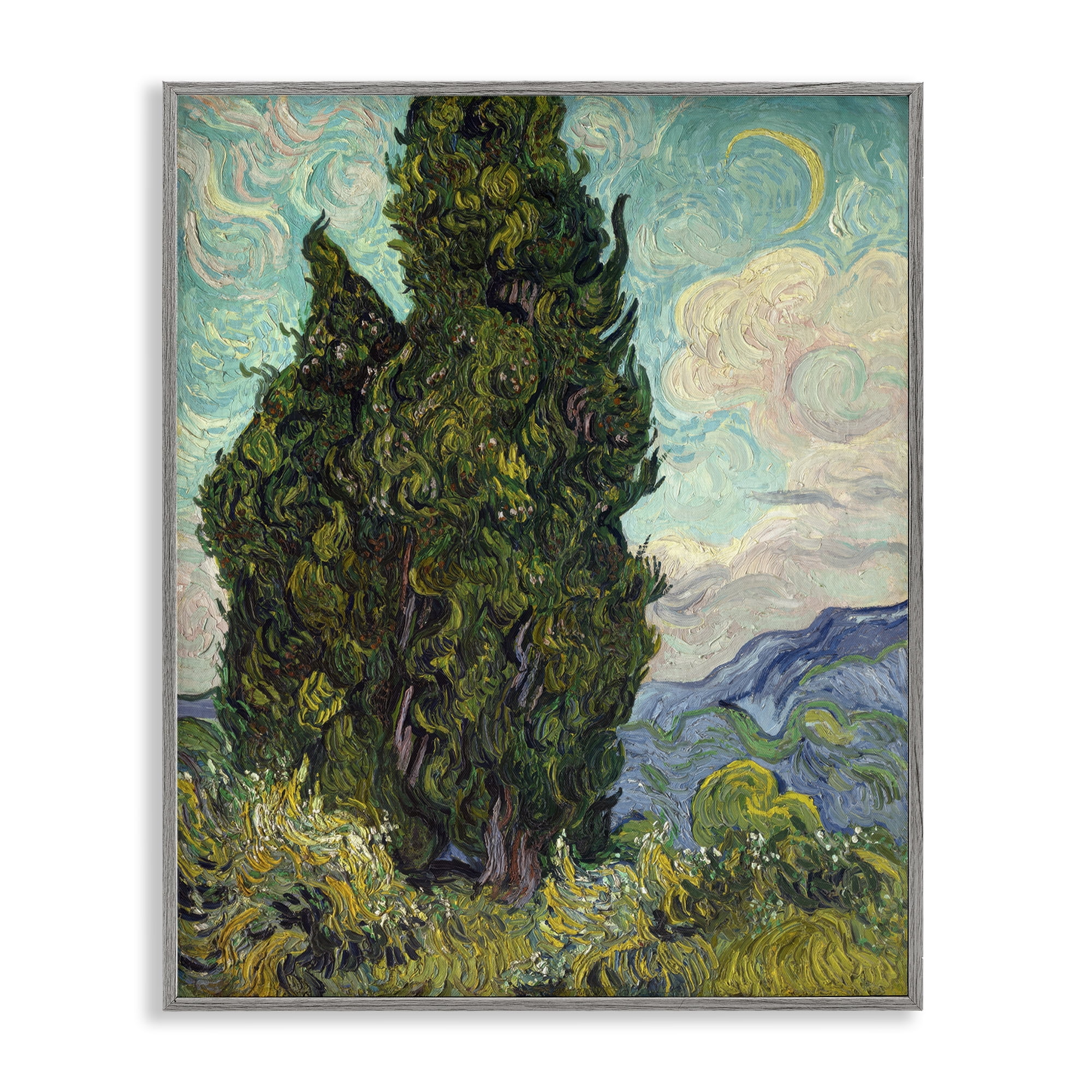 Stupell Industries Van Gogh Cypress Landscape Landscape & Nature Painting Gray Framed Art Print Wall Art, 11 x 14