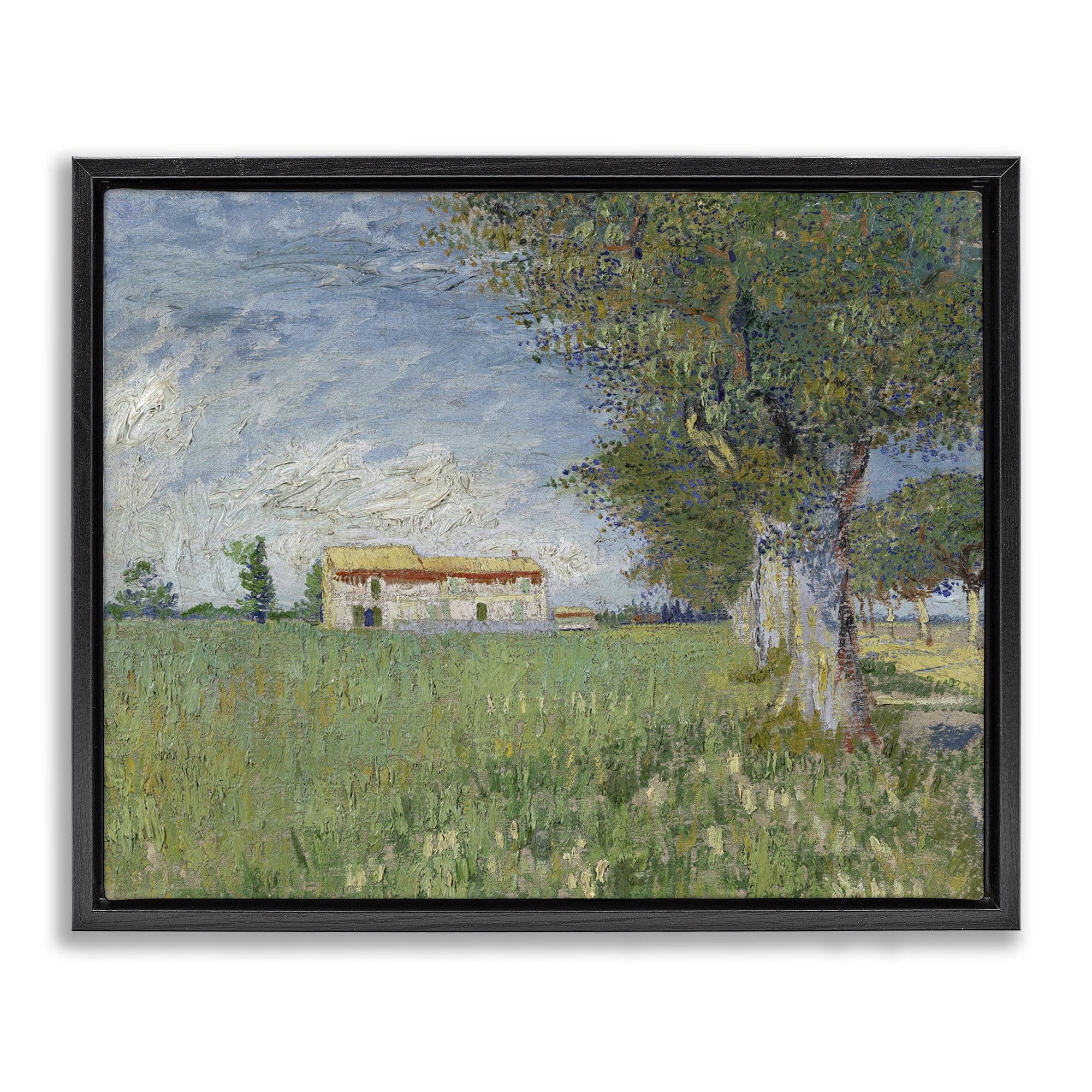 Stupell Industries Van Gogh Farmhouse in Corn Landscape & Nature Painting Black Floater Framed Canvas Art Print Wall Art, 31 x 25