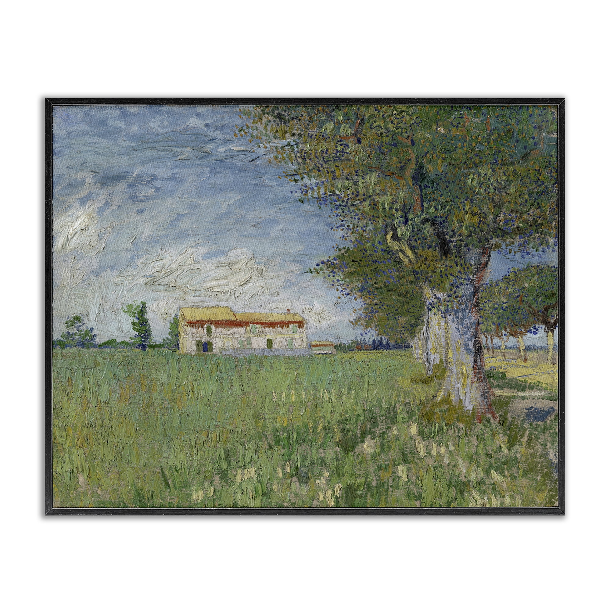 Stupell Industries Van Gogh Farmhouse in Corn Landscape & Nature Painting Black Framed Art Print Wall Art, 14 x 11