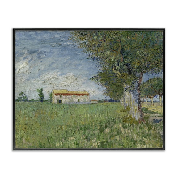 Stupell Industries Van Gogh Farmhouse in Corn Landscape & Nature Painting Black Framed Art Print Wall Art, 14 x 11