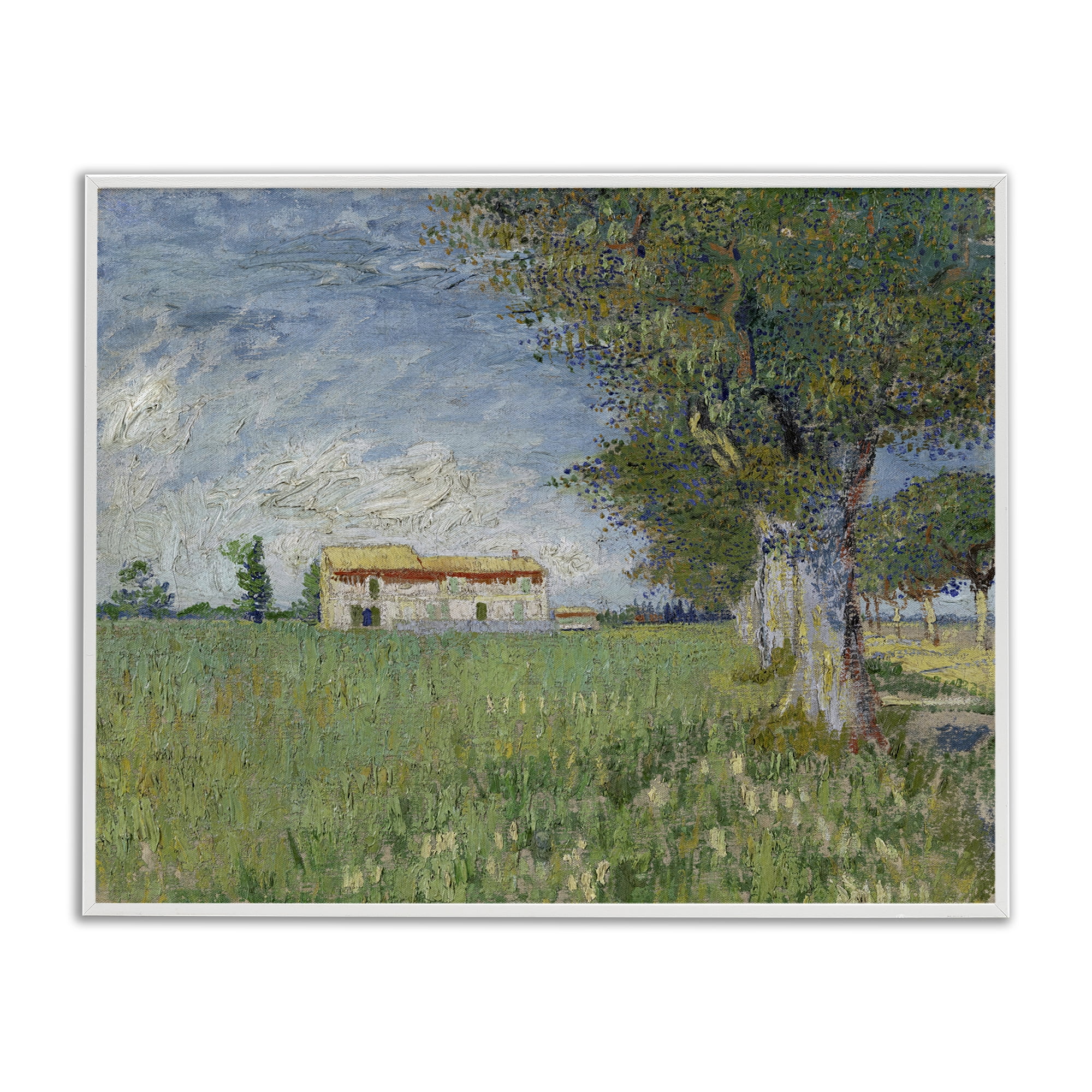 Stupell Industries Van Gogh Farmhouse in Corn Landscape & Nature Painting White Framed Art Print Wall Art, 20 x 16