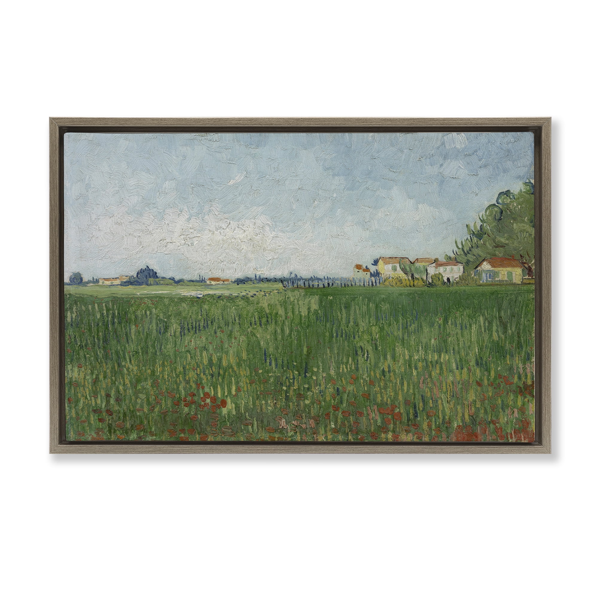 Stupell Industries Van Gogh Field with Poppies Landscape & Nature Painting Brown Floater Framed Canvas Art Print Wall Art, 31 x 21