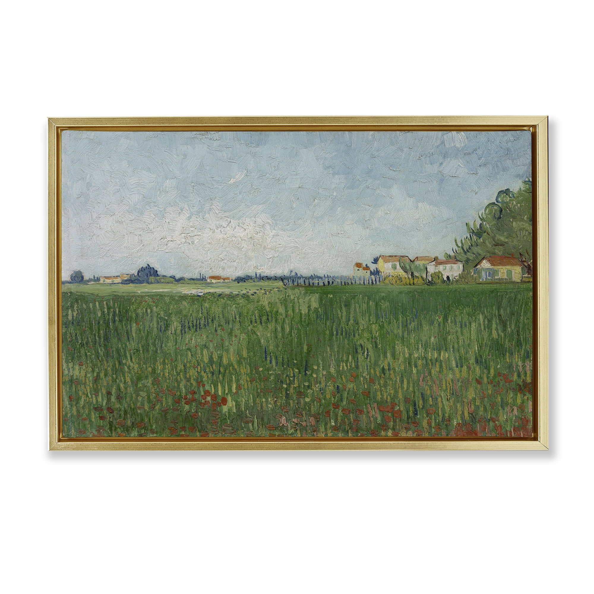 Stupell Industries Van Gogh Field with Poppies Landscape & Nature Painting Gold Floater Framed Canvas Art Print Wall Art, 31 x 21