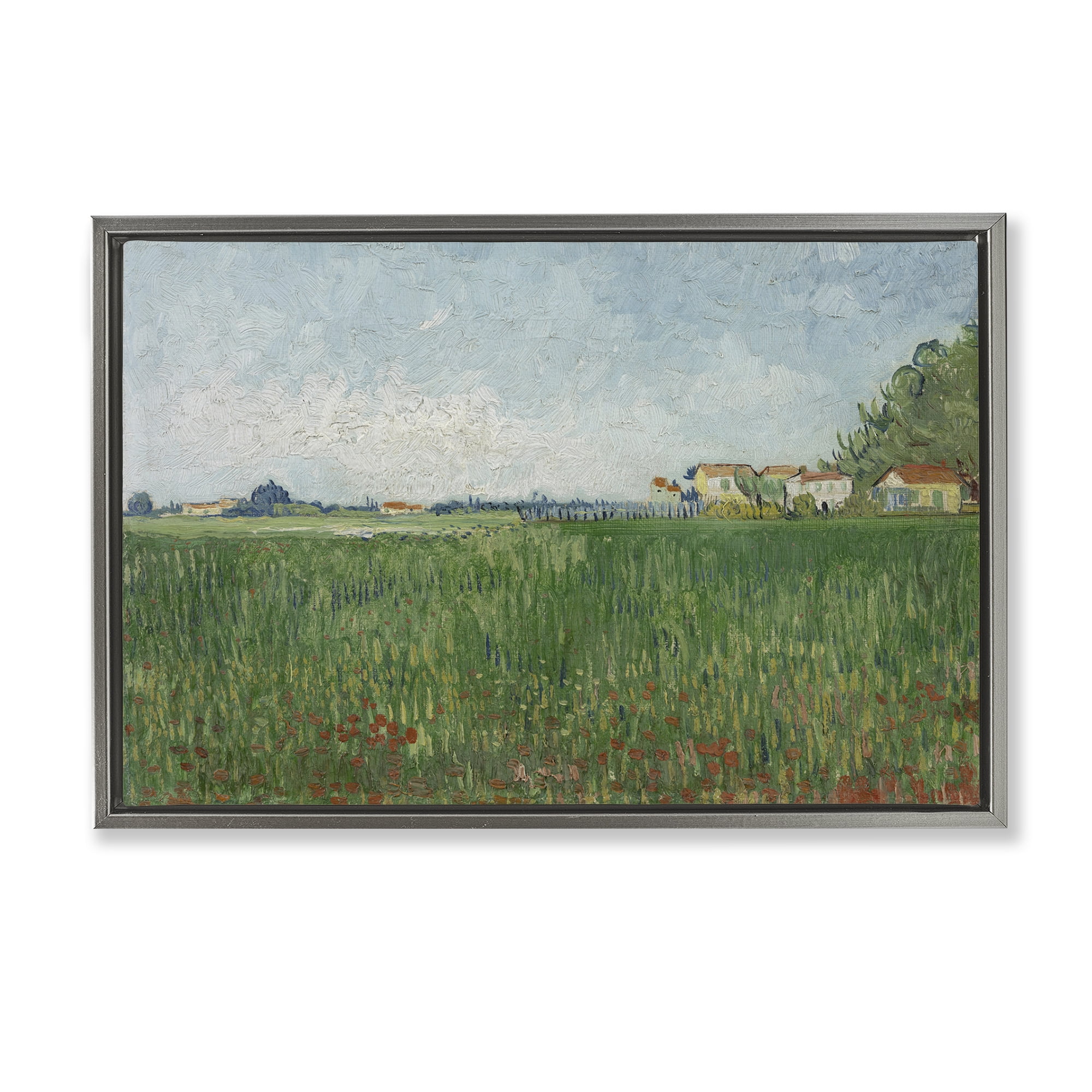 Stupell Industries Van Gogh Field with Poppies Landscape & Nature Painting Gray Floater Framed Canvas Art Print Wall Art, 31 x 21