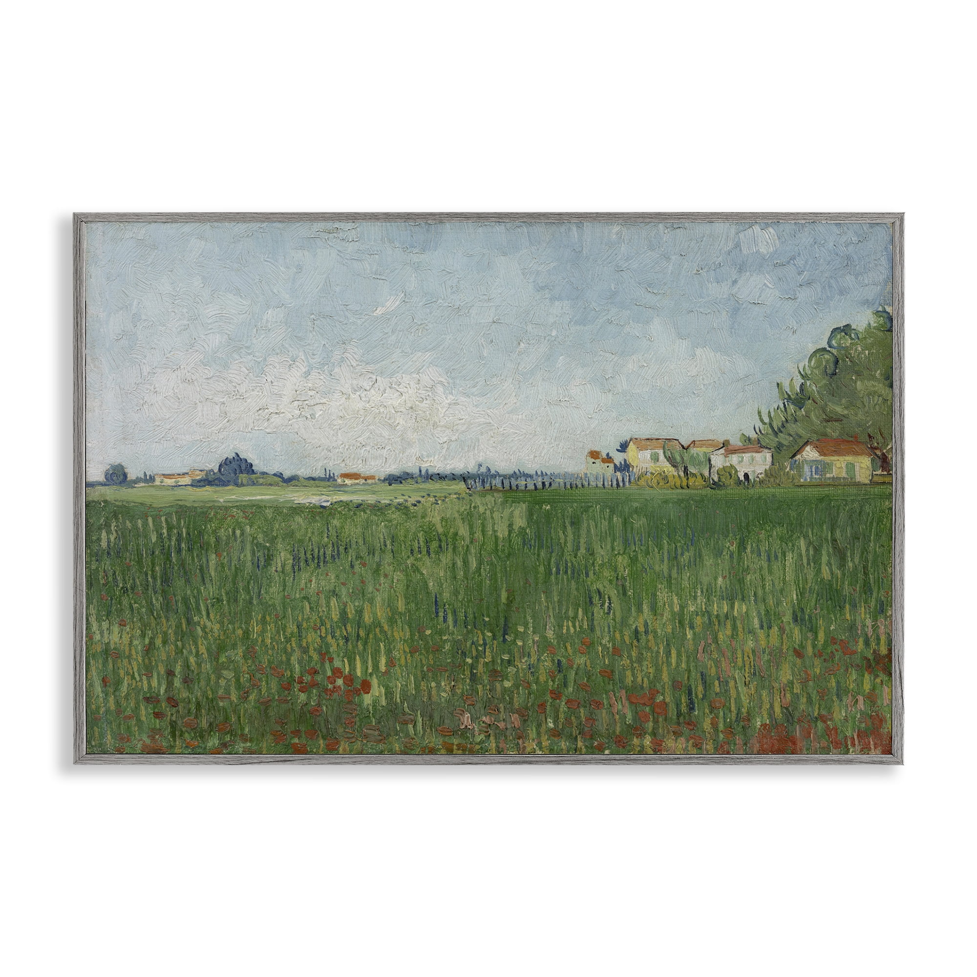 Stupell Industries Van Gogh Field with Poppies Landscape & Nature Painting Gray Framed Art Print Wall Art, 30 x 20