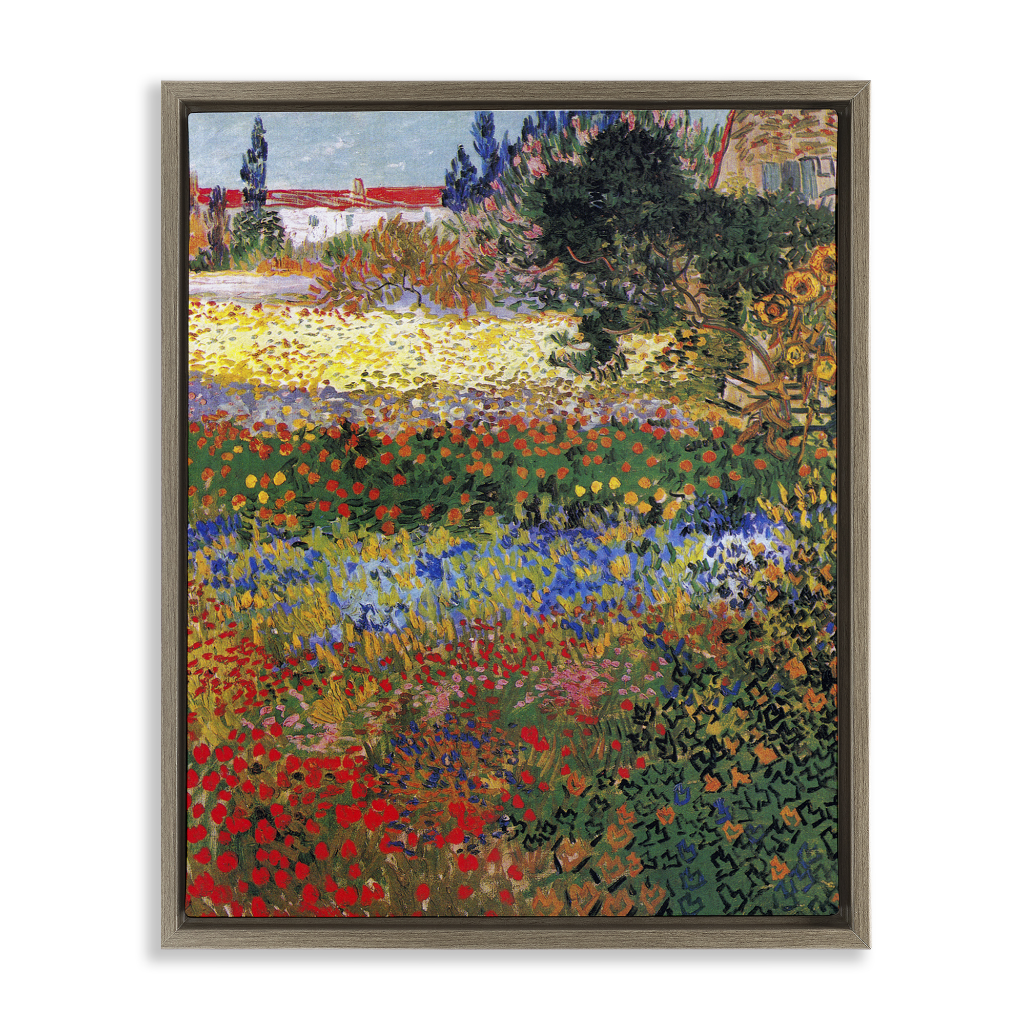 Stupell Industries Van Gogh Flower Garden Landscape & Nature Painting Brown Floater Framed Canvas Art Print Wall Art, 25 x 31