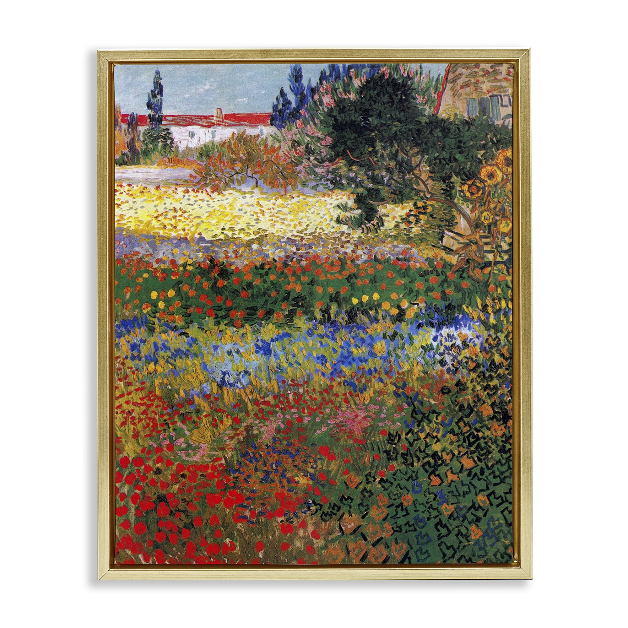 Stupell Industries Van Gogh Flower Garden Landscape & Nature Painting Gold Floater Framed Canvas Art Print Wall Art, 17 x 21