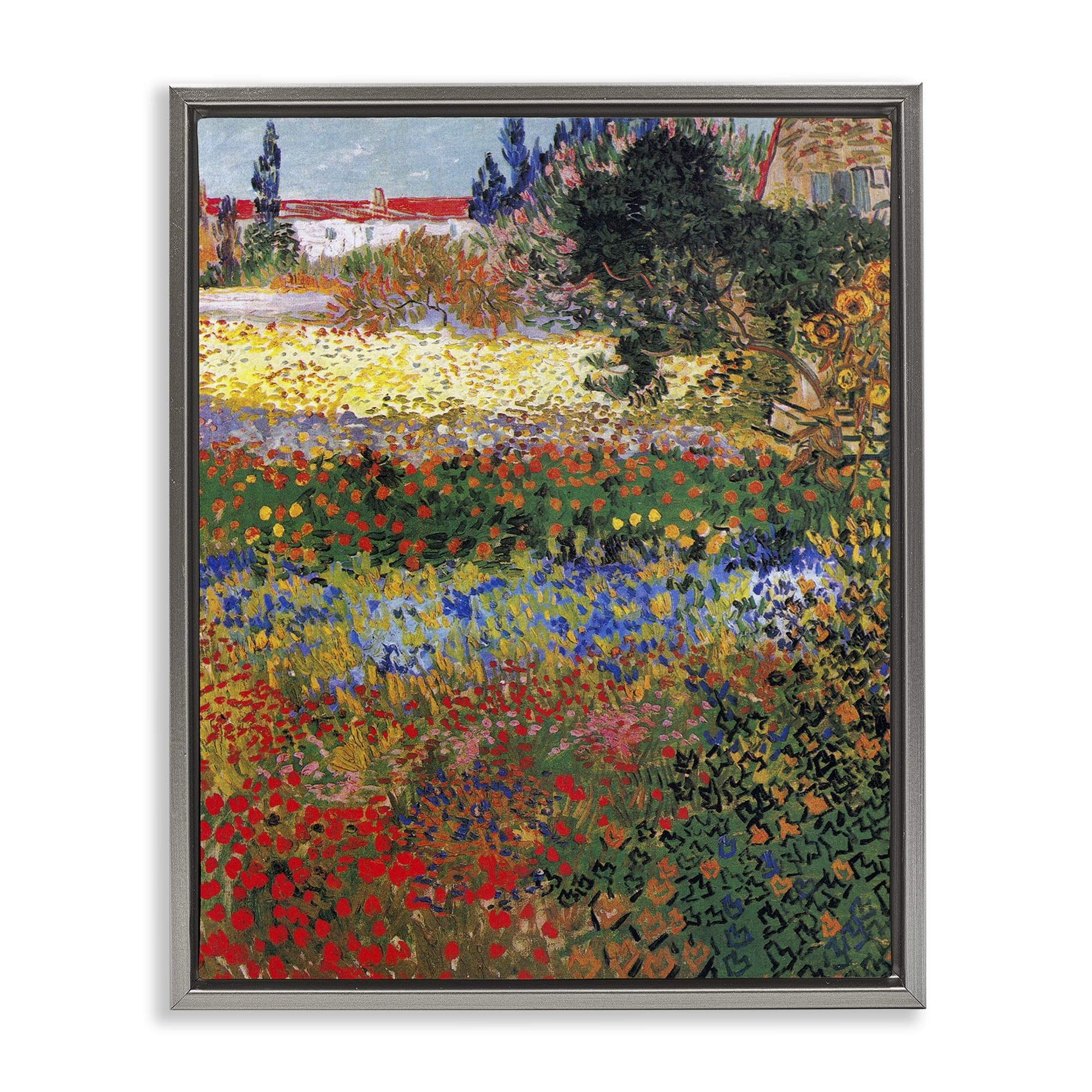 Stupell Industries Van Gogh Flower Garden Landscape & Nature Painting Gray Floater Framed Canvas Art Print Wall Art, 17 x 21