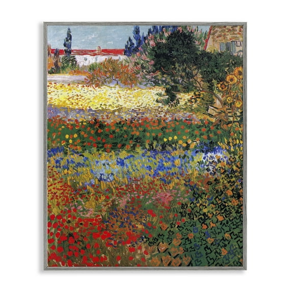 Stupell Industries Van Gogh Flower Garden Landscape & Nature Painting Gray Framed Art Print Wall Art, 11 x 14