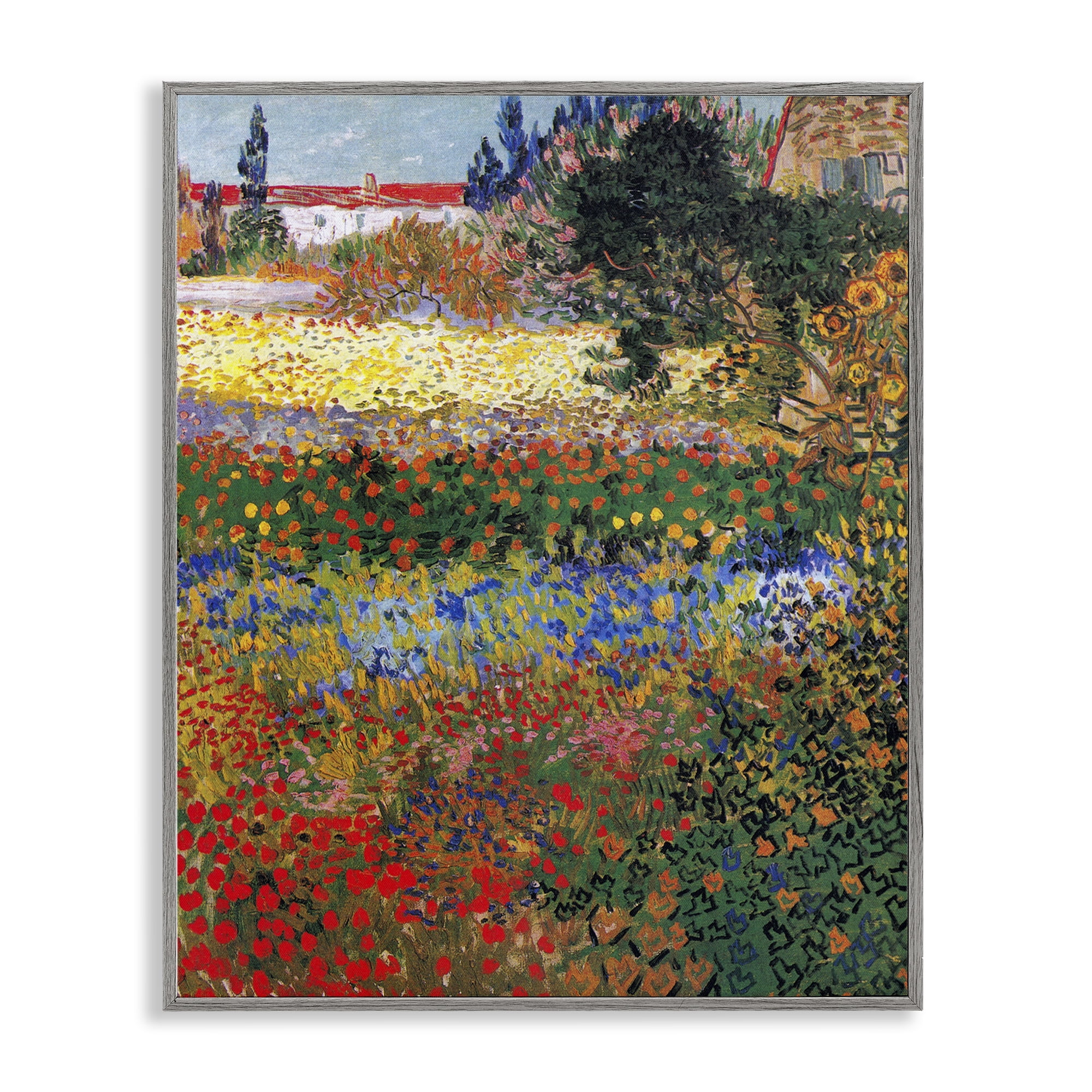 Stupell Industries Van Gogh Flower Garden Landscape & Nature Painting Gray Framed Art Print Wall Art, 16 x 20