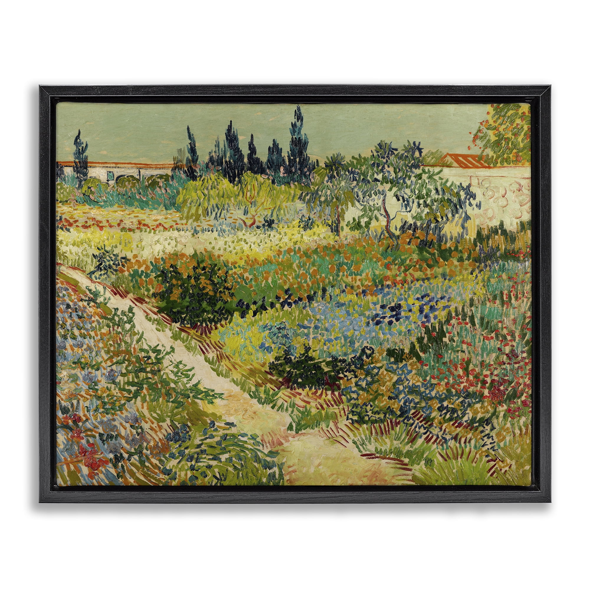 Stupell Industries Van Gogh Garden at Arles Landscape & Nature Painting Black Floater Framed Canvas Art Print Wall Art, 31 x 25