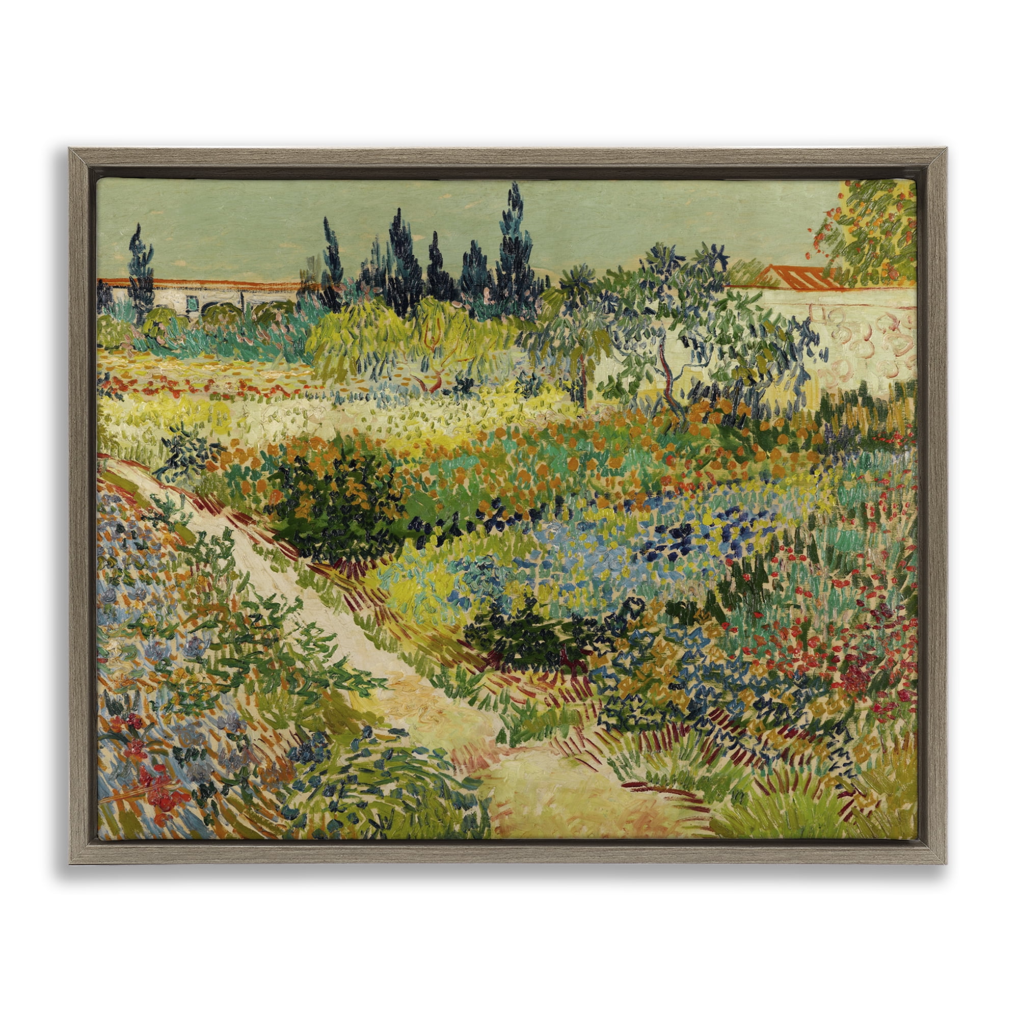 Stupell Industries Van Gogh Garden at Arles Landscape & Nature Painting Brown Floater Framed Canvas Art Print Wall Art, 31 x 25