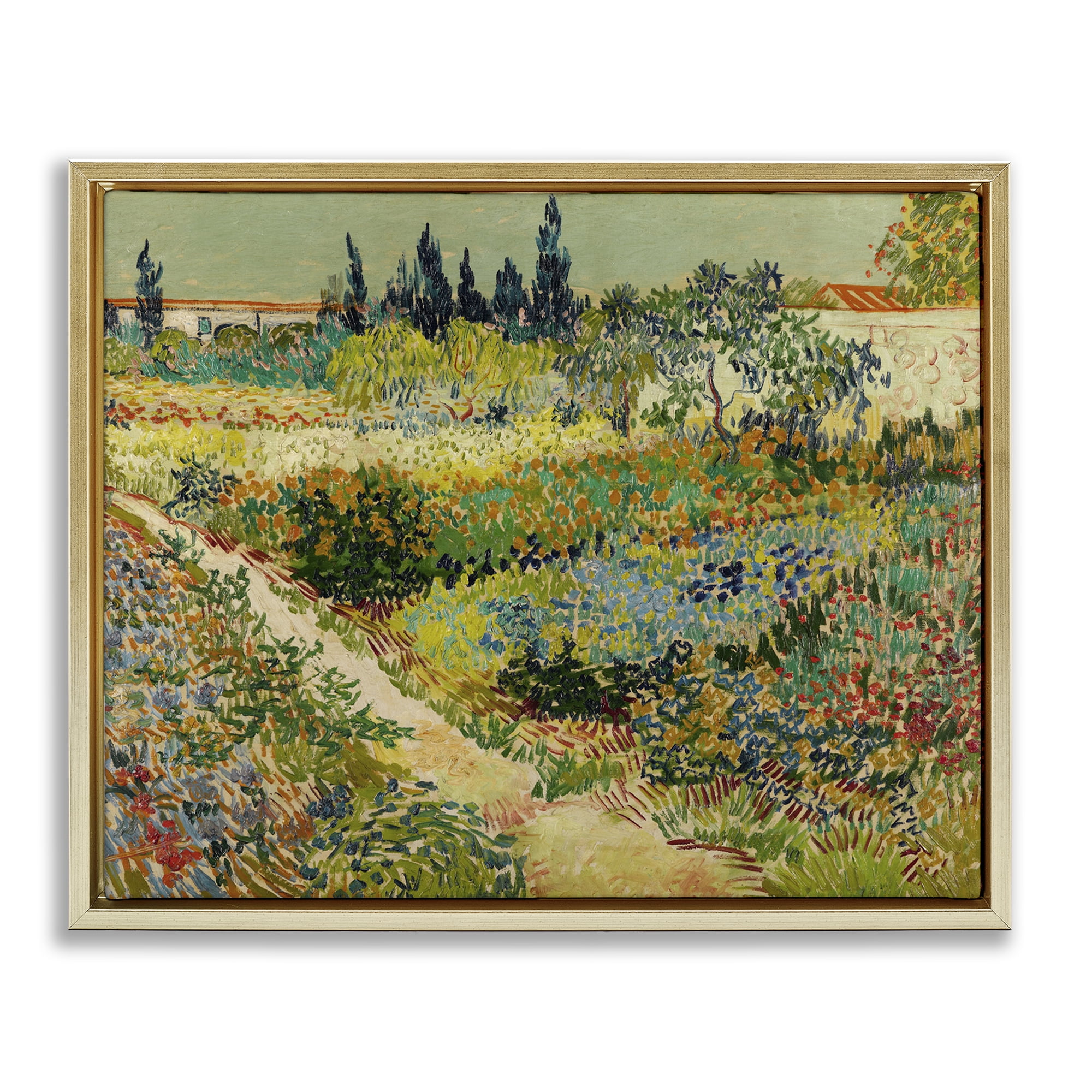 Stupell Industries Van Gogh Garden at Arles Landscape & Nature Painting Gold Floater Framed Canvas Art Print Wall Art, 31 x 25