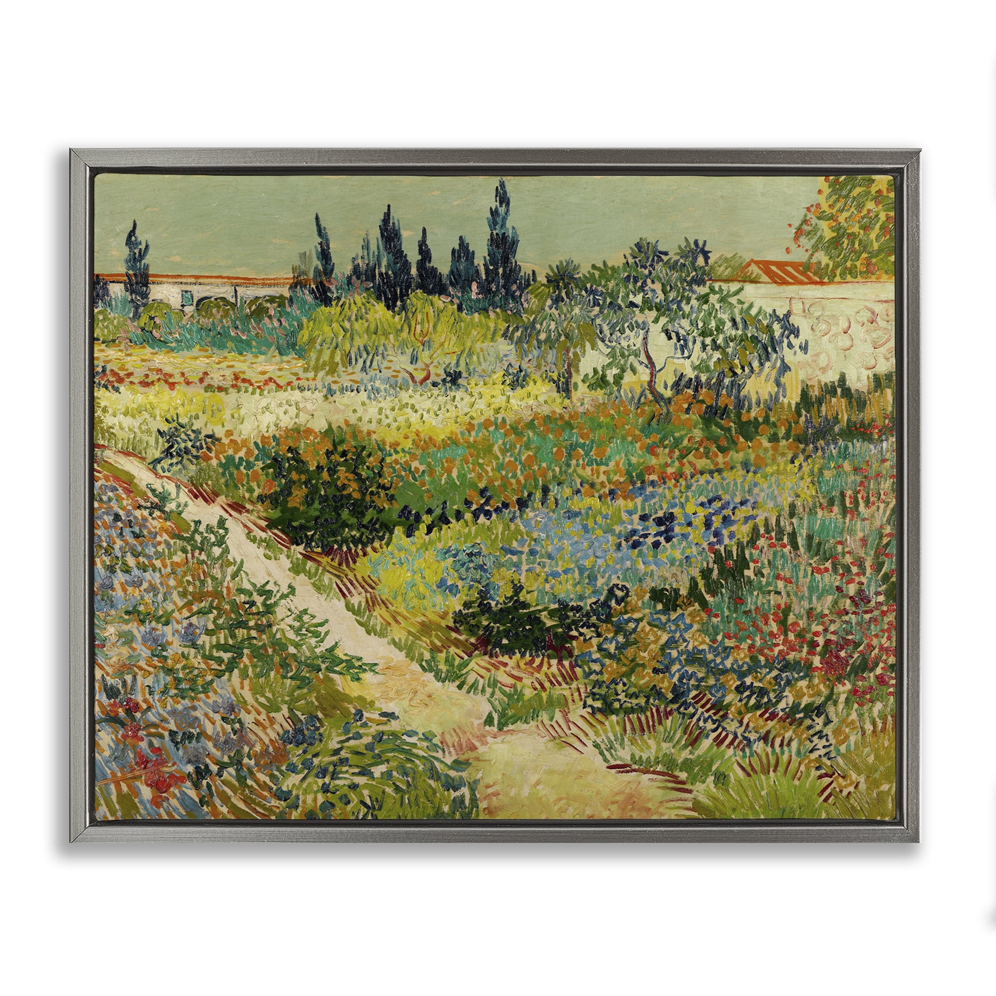 Stupell Industries Van Gogh Garden at Arles Landscape & Nature Painting Gray Floater Framed Canvas Art Print Wall Art, 21 x 17