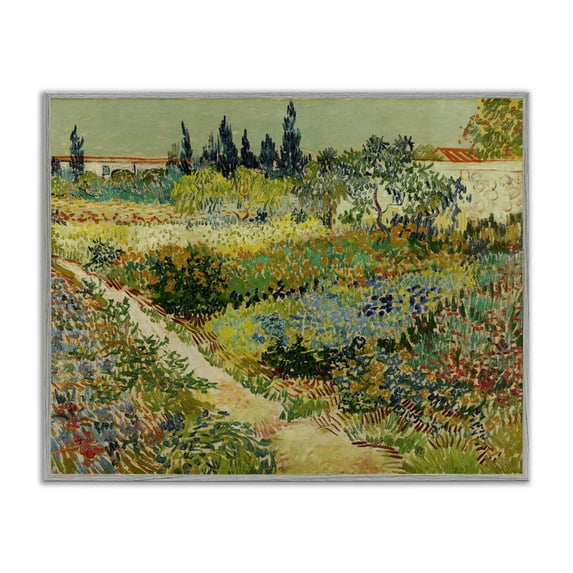 Stupell Industries Van Gogh Garden at Arles Landscape & Nature Painting Gray Framed Art Print Wall Art, 30 x 24