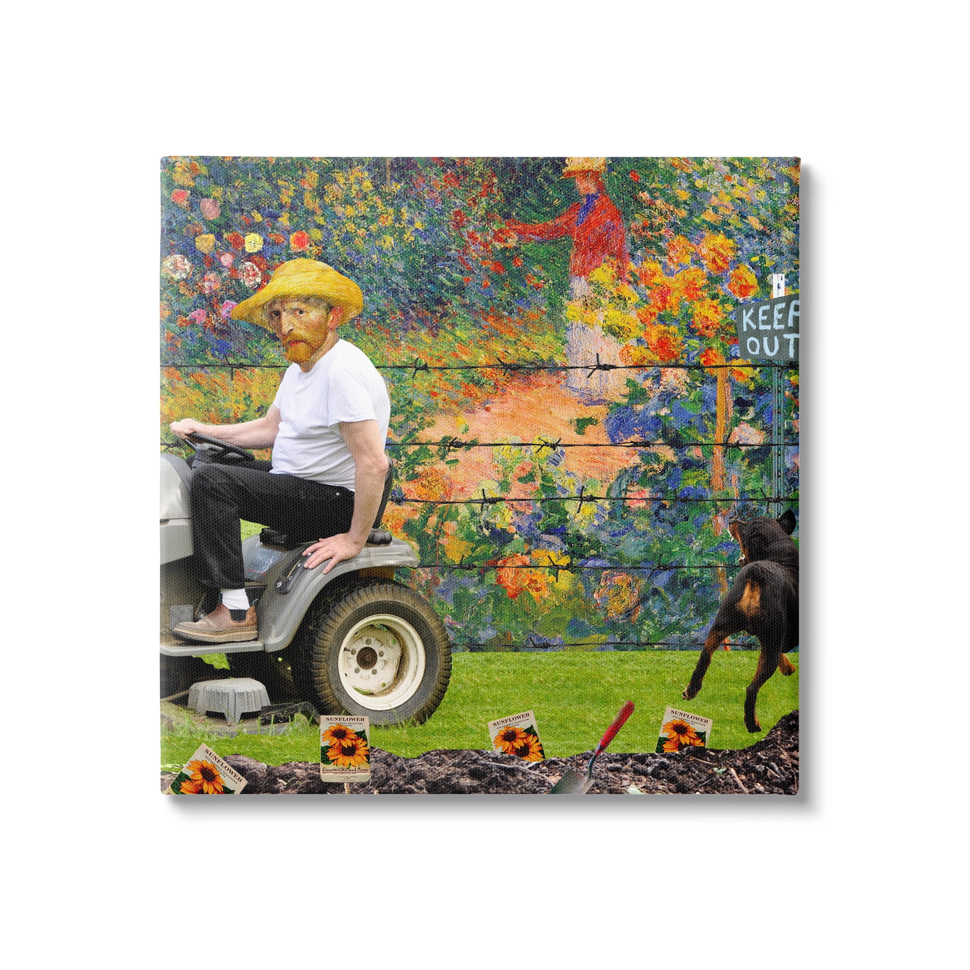 Stupell Industries Van Gogh Gardening Flowers Farmer Dog Collage Canvas Wall Art, 17 x 17, Design by Incado