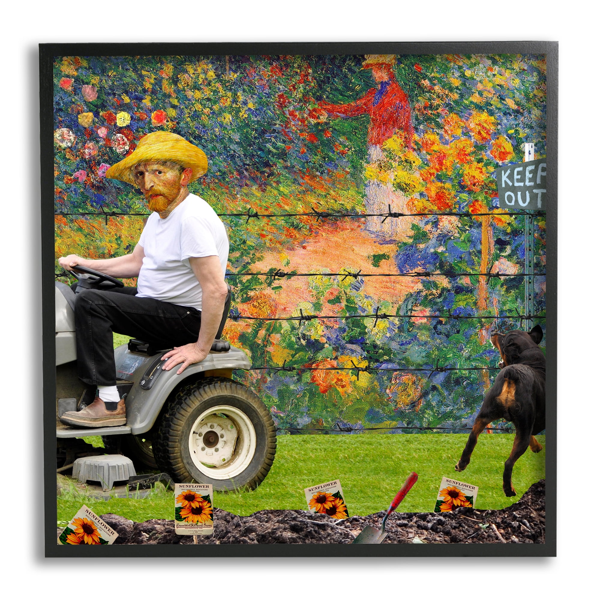 Stupell Industries Van Gogh Gardening Flowers Farmer Dog Collage Framed Wall Art, 17 x 30, Design by Incado