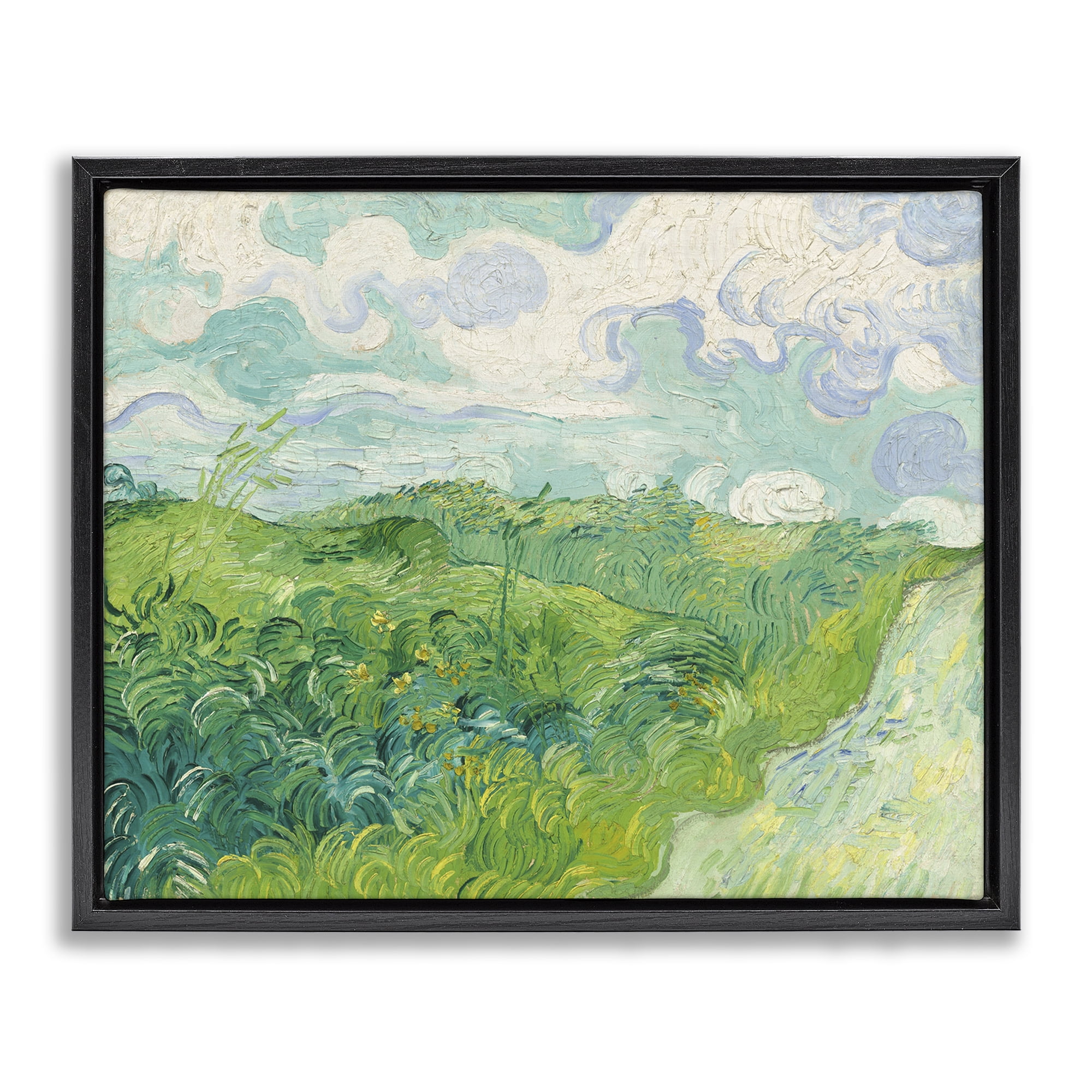 Stupell Industries Van Gogh Green Wheat Field Landscape & Nature Painting Black Floater Framed Canvas Art Print Wall Art, 31 x 25