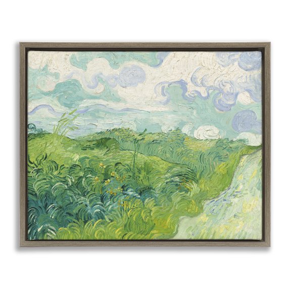 Stupell Industries Van Gogh Green Wheat Field Landscape & Nature Painting Brown Floater Framed Canvas Art Print Wall Art, 31 x 25