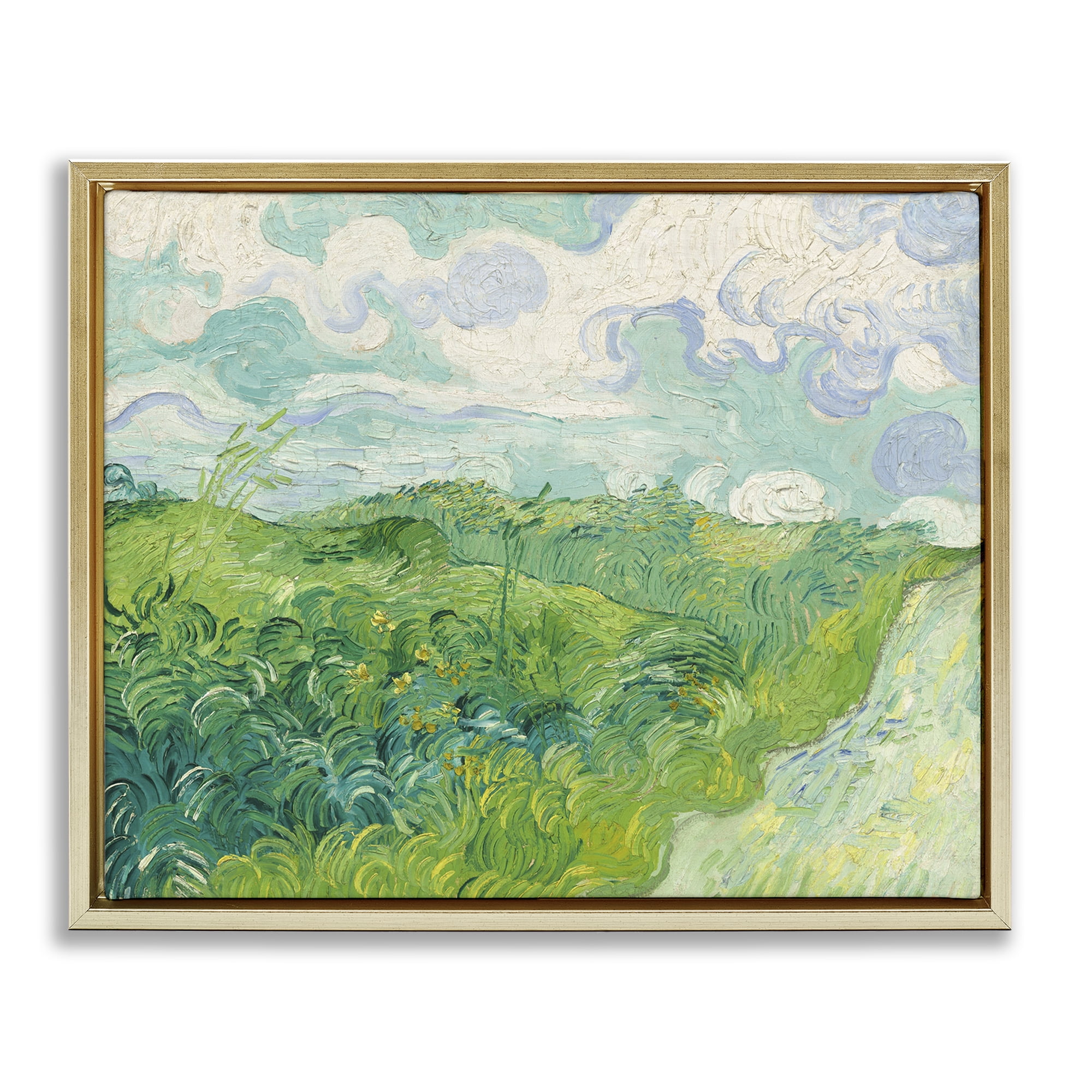 Stupell Industries Van Gogh Green Wheat Field Landscape & Nature Painting Gold Floater Framed Canvas Art Print Wall Art, 21 x 17