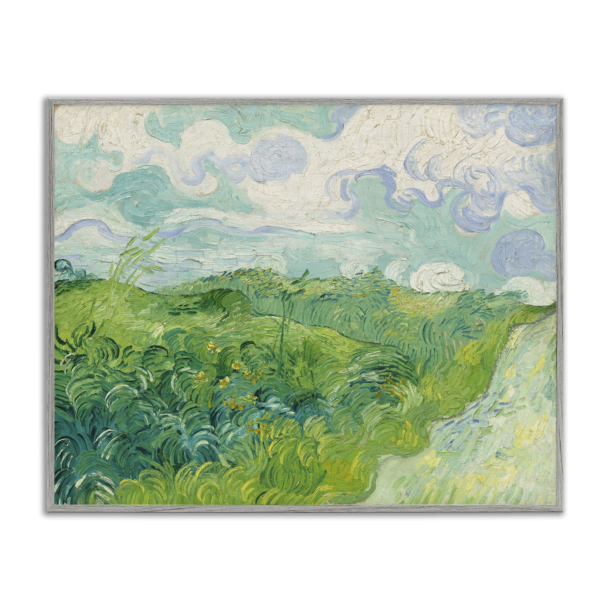 Stupell Industries Van Gogh Green Wheat Field Landscape & Nature Painting Gray Framed Art Print Wall Art, 30 x 24