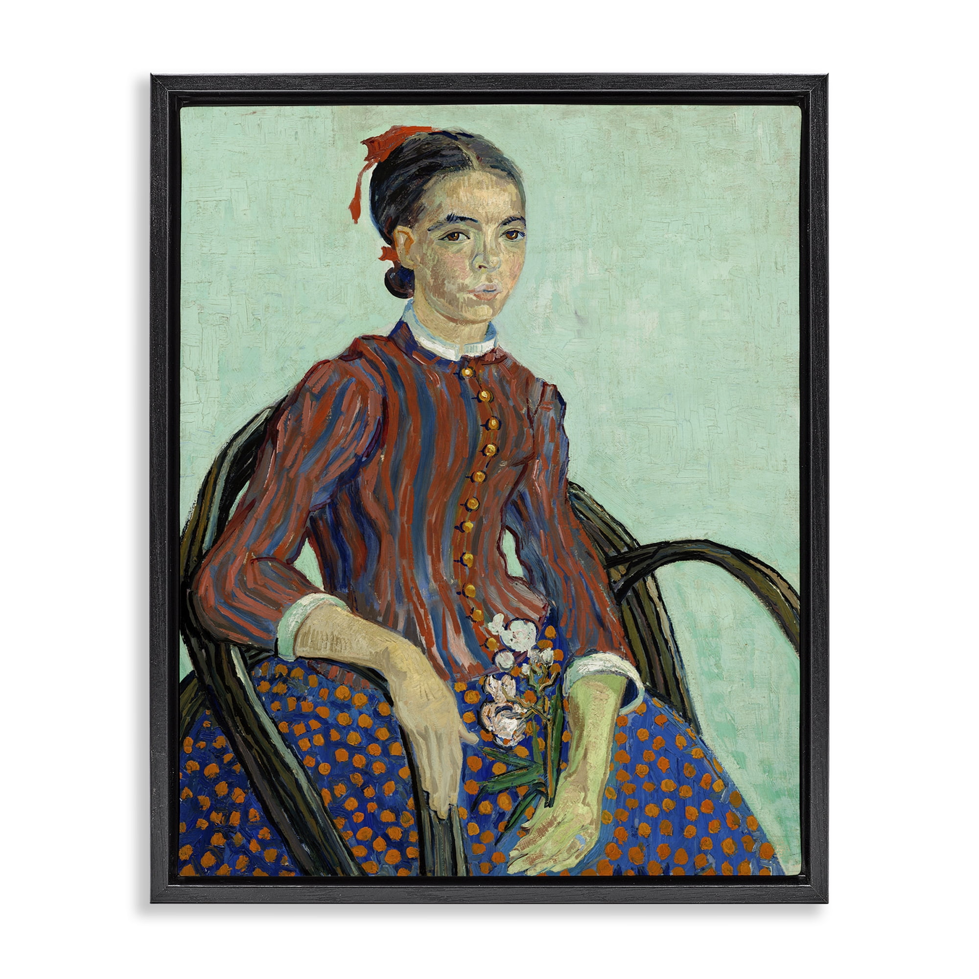 Stupell Industries Van Gogh Lady Mousme People Painting Black Floater Framed Canvas Art Print Wall Art, 17 x 21